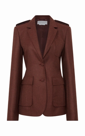 Louisa Blazer in Burnt Sienna Wool Cashmere Flannel Refined Tailored Fit Soft Comfort