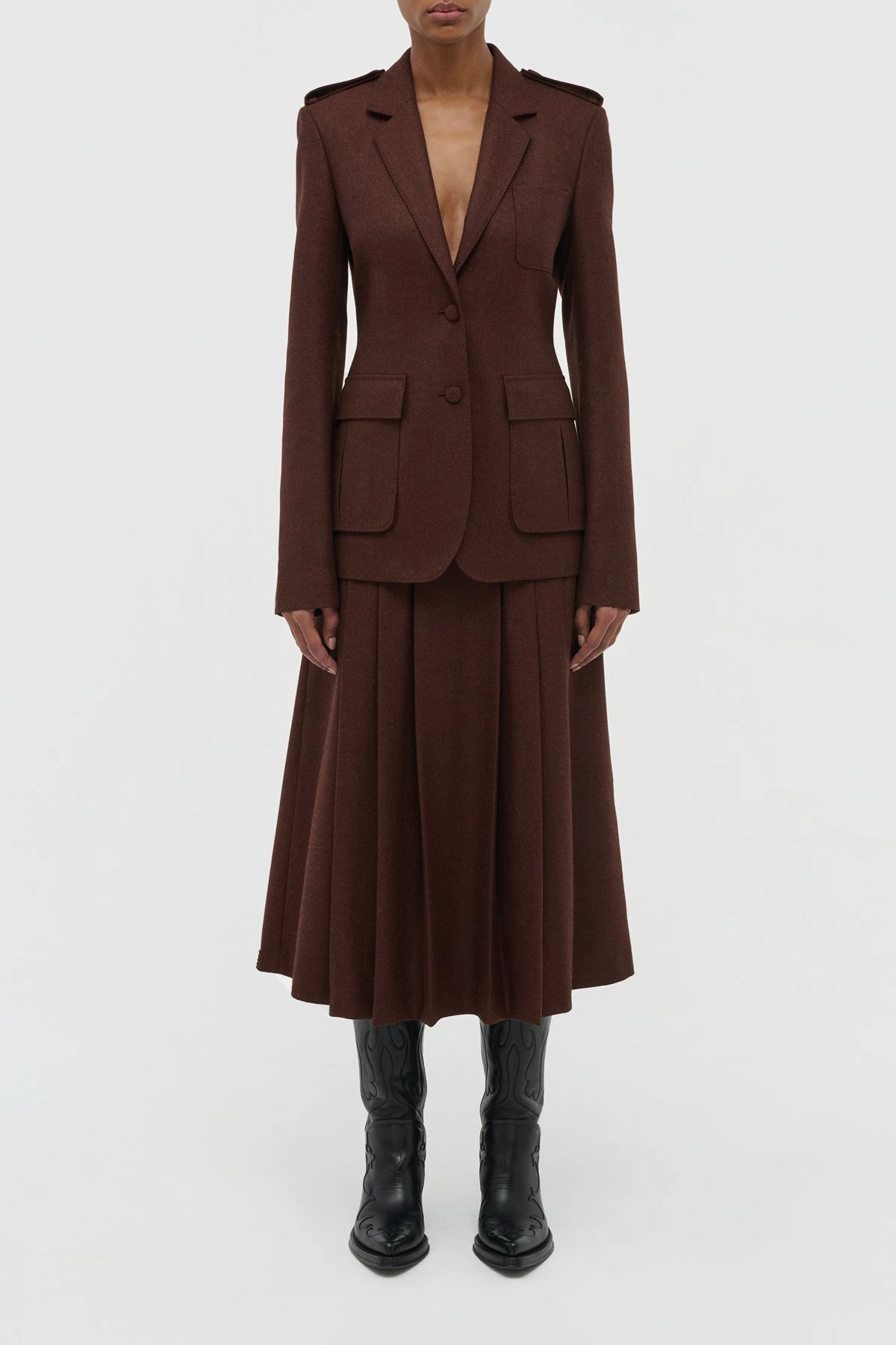 Timeless Design Fit Tailored Layering Louisa Blazer in Burnt Sienna Wool Cashmere Flannel
