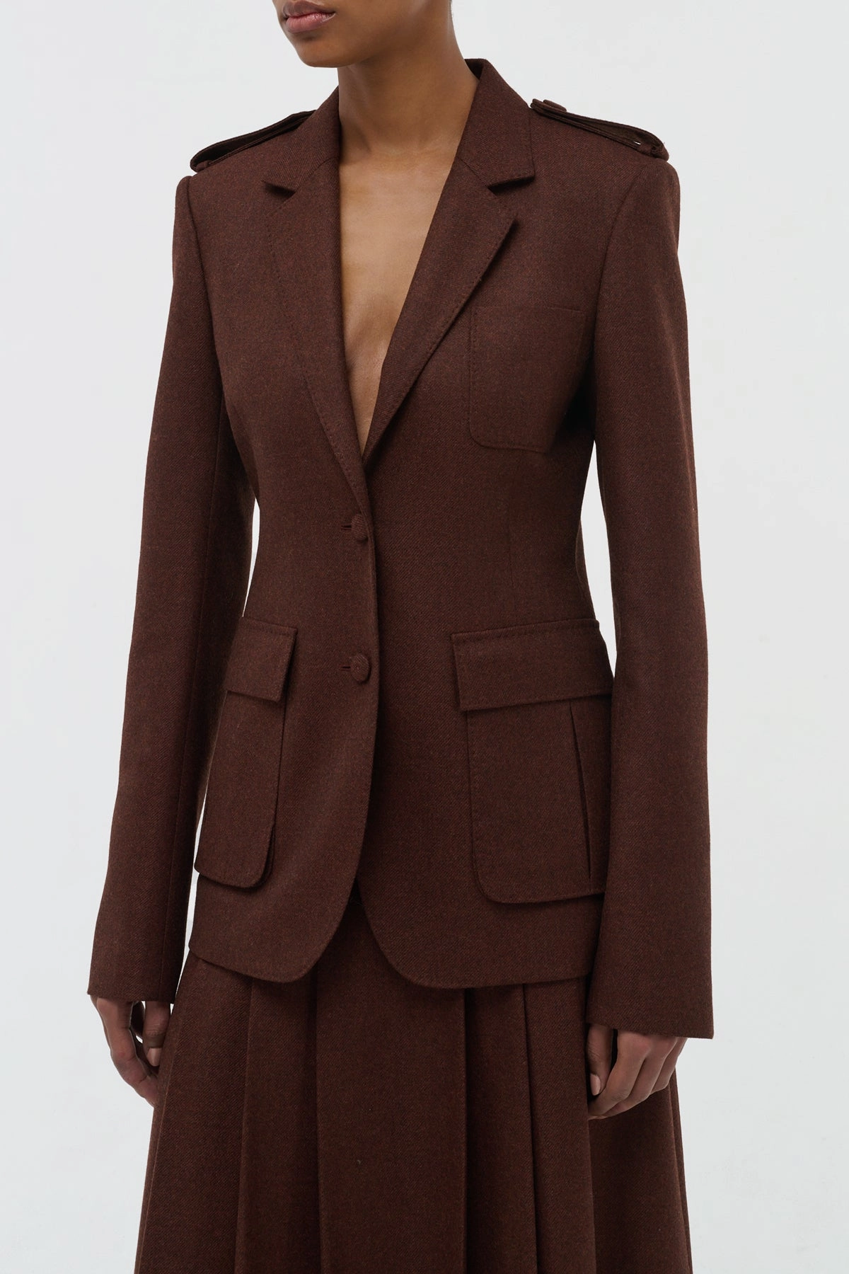 Perfect Layer Eco Dye Processes Louisa Blazer in Burnt Sienna Wool Cashmere Flannel