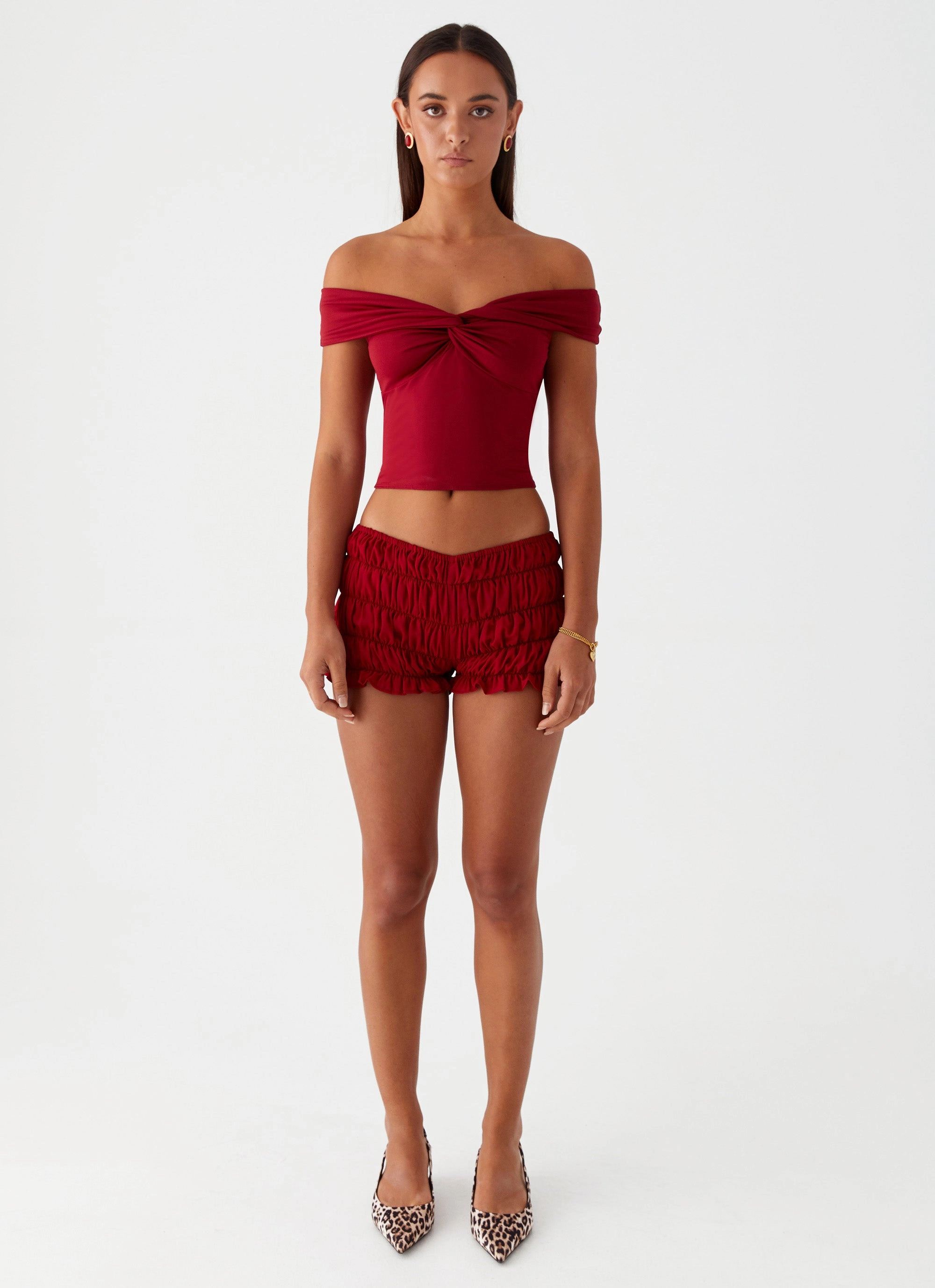 Girls Like Us Ruched Mini Shorts - Maroon Snag Free Material Chill Look