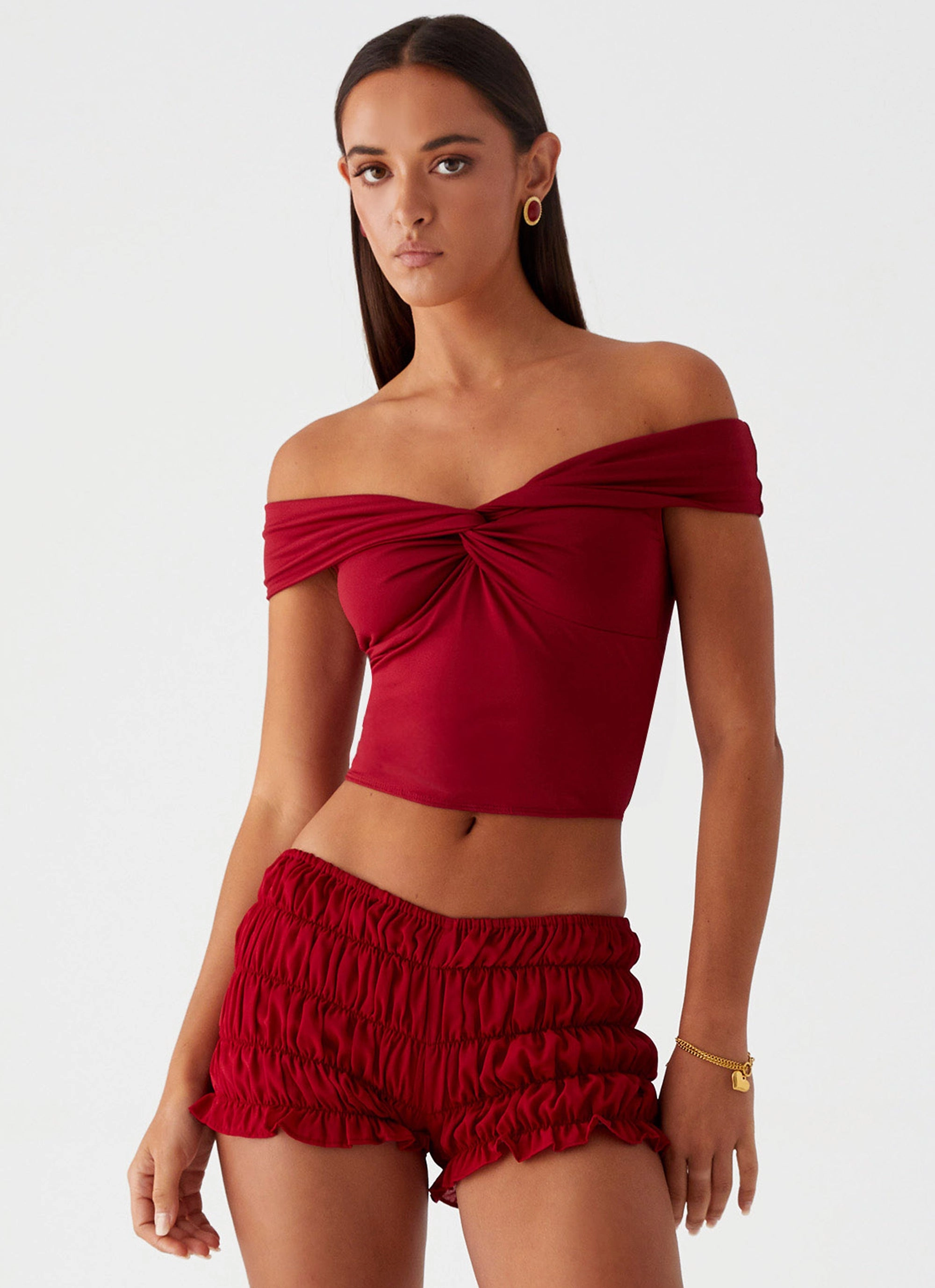 Girls Like Us Ruched Mini Shorts - Maroon Performance Fit Odor Control Technology