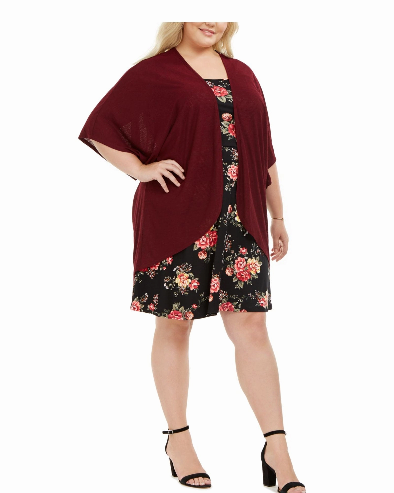 Love Squared Women's Plus Floral Topper Dress with Jacket Black Floral Size 2XL | Black Individual-sports