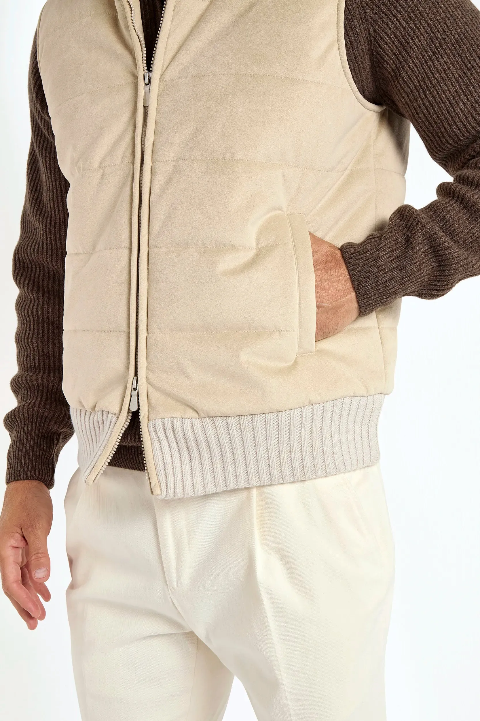 Easy Layering Sand alcantara vest - Made in Italy