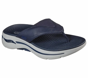 Lightweight Outsole Skechers Go Walk Arch Fit 229022-NVY Sandals Mens 9 Navy Leather Thong EEE4032