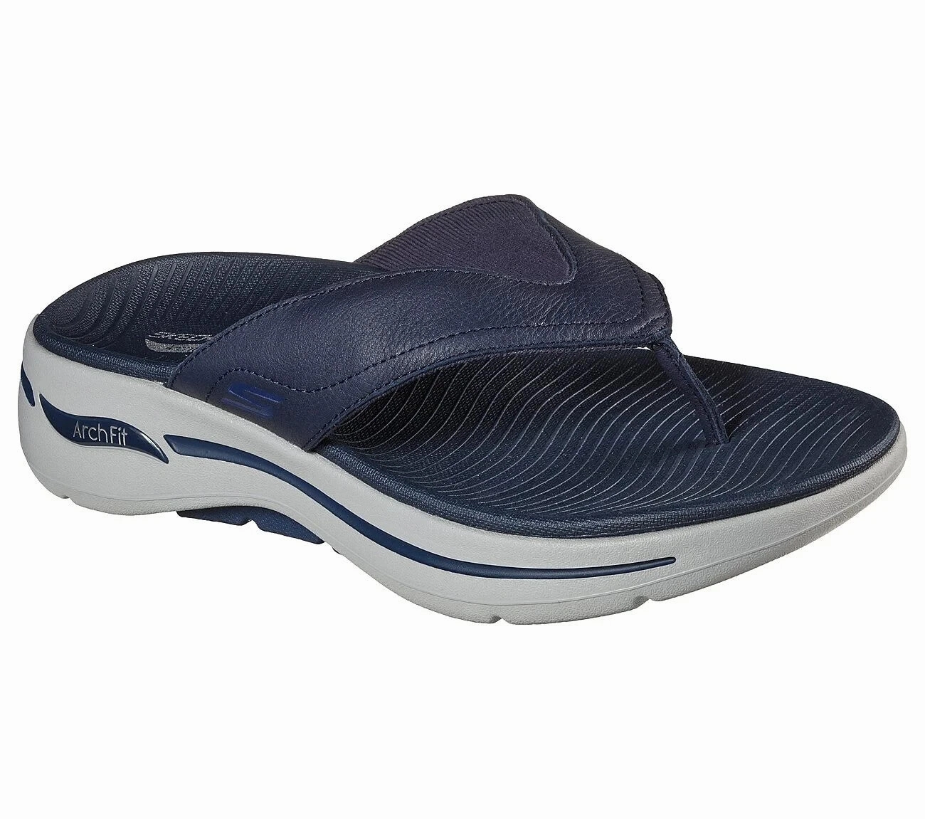 Lightweight Outsole Skechers Go Walk Arch Fit 229022-NVY Sandals Mens 9 Navy Leather Thong EEE4032