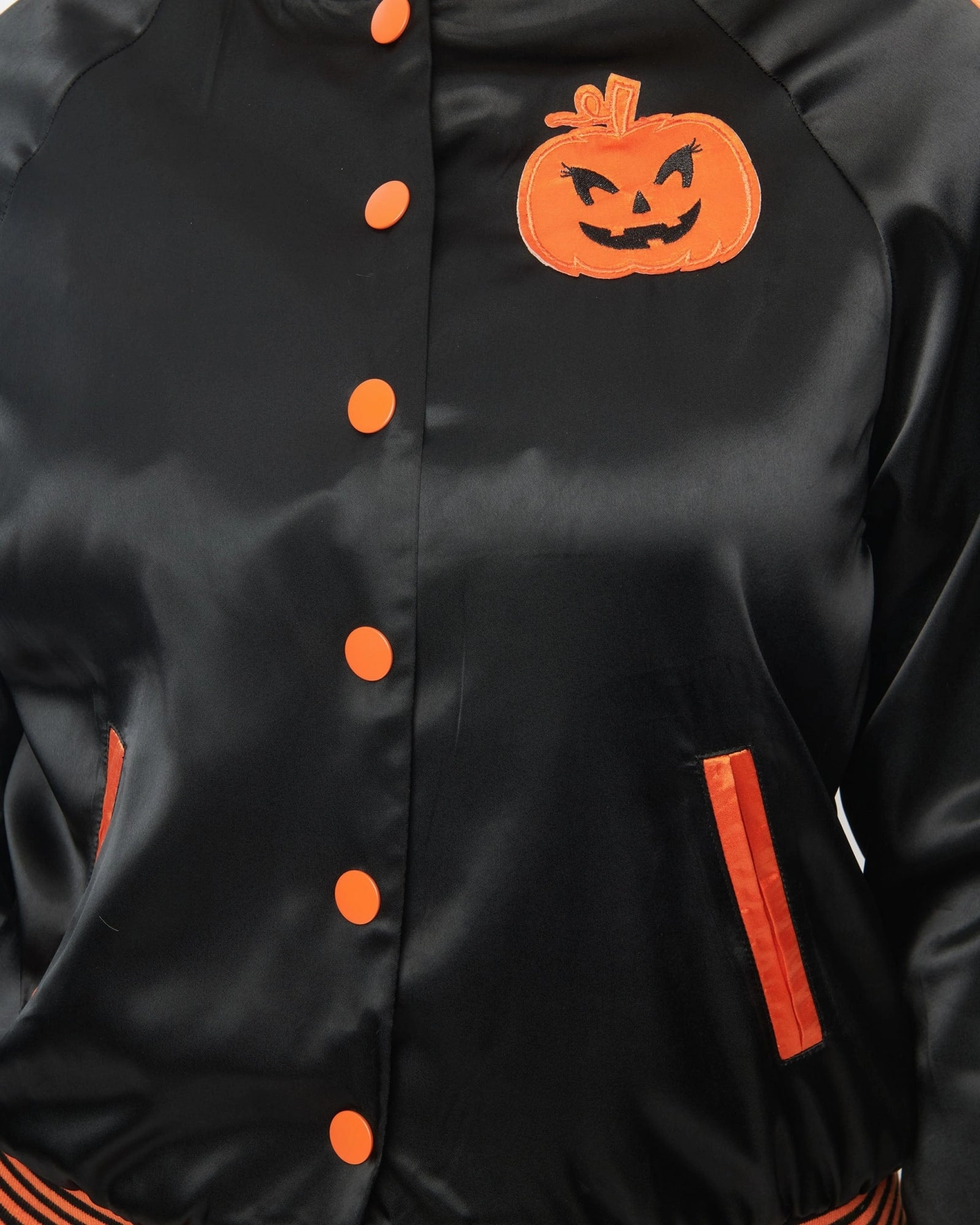 High Performance picnic - goers Unique Vintage Black & Orange Scream Queen Satin Bomber Jacket | Black