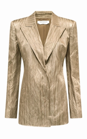 Contemporary Look Professional Style Mairi Blazer in Gunmetal Metallic Crinkled Silk