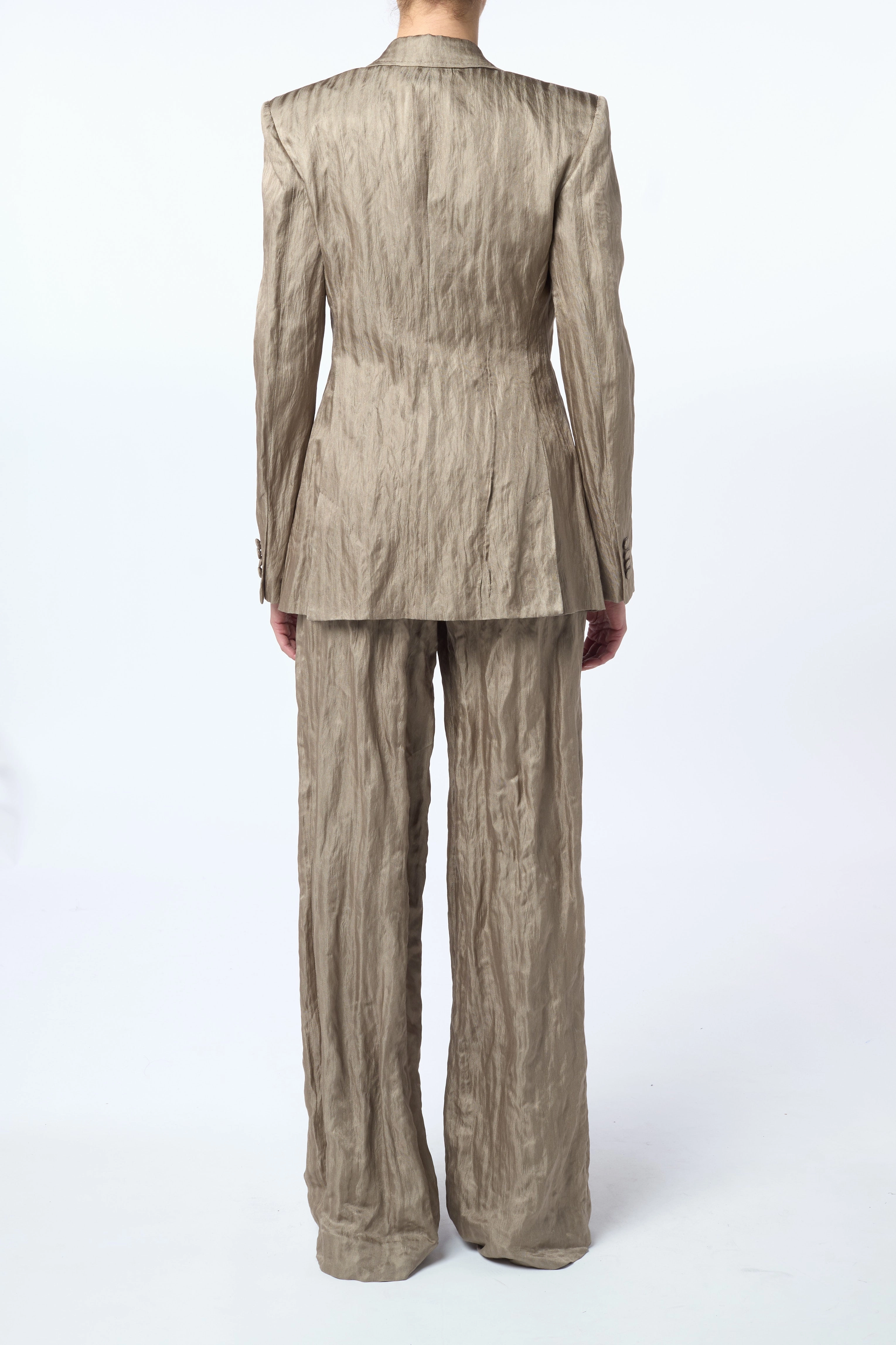 Mairi Blazer in Gunmetal Metallic Crinkled Silk Office Ready