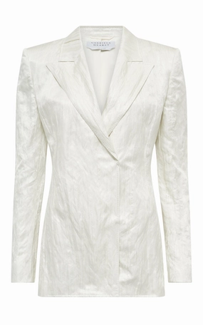 Fashion Comfort Business Layering Mairi Blazer in Ivory Metallic Crinkled Silk