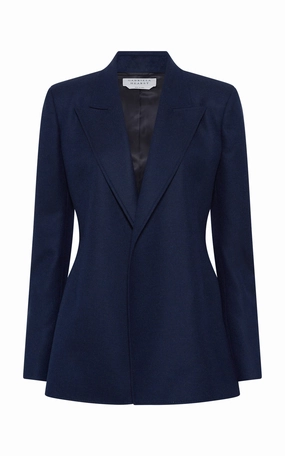 Elegant Stitching Classic Business Wear Mairi Blazer in Navy Wool Cashmere Flannel