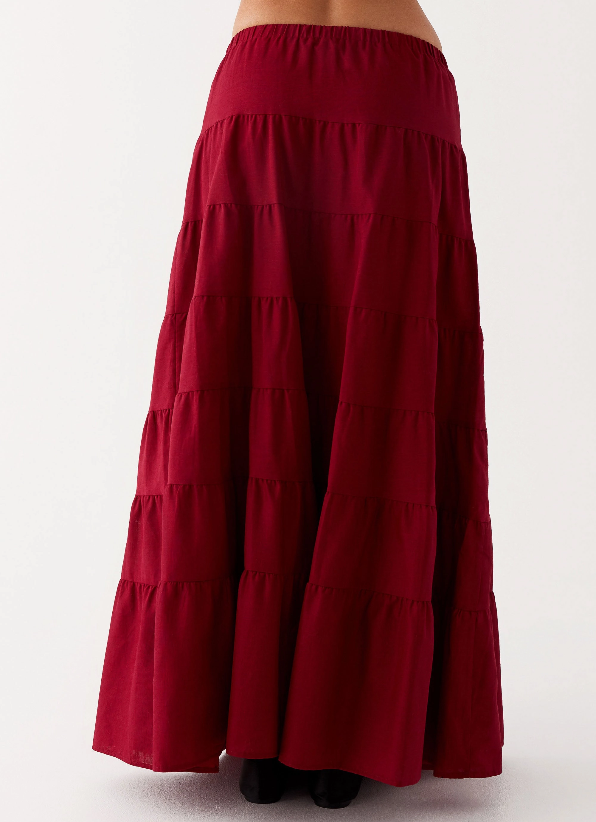 Refined Texture Smart Casual Mariella Linen Maxi Skirt - Maroon