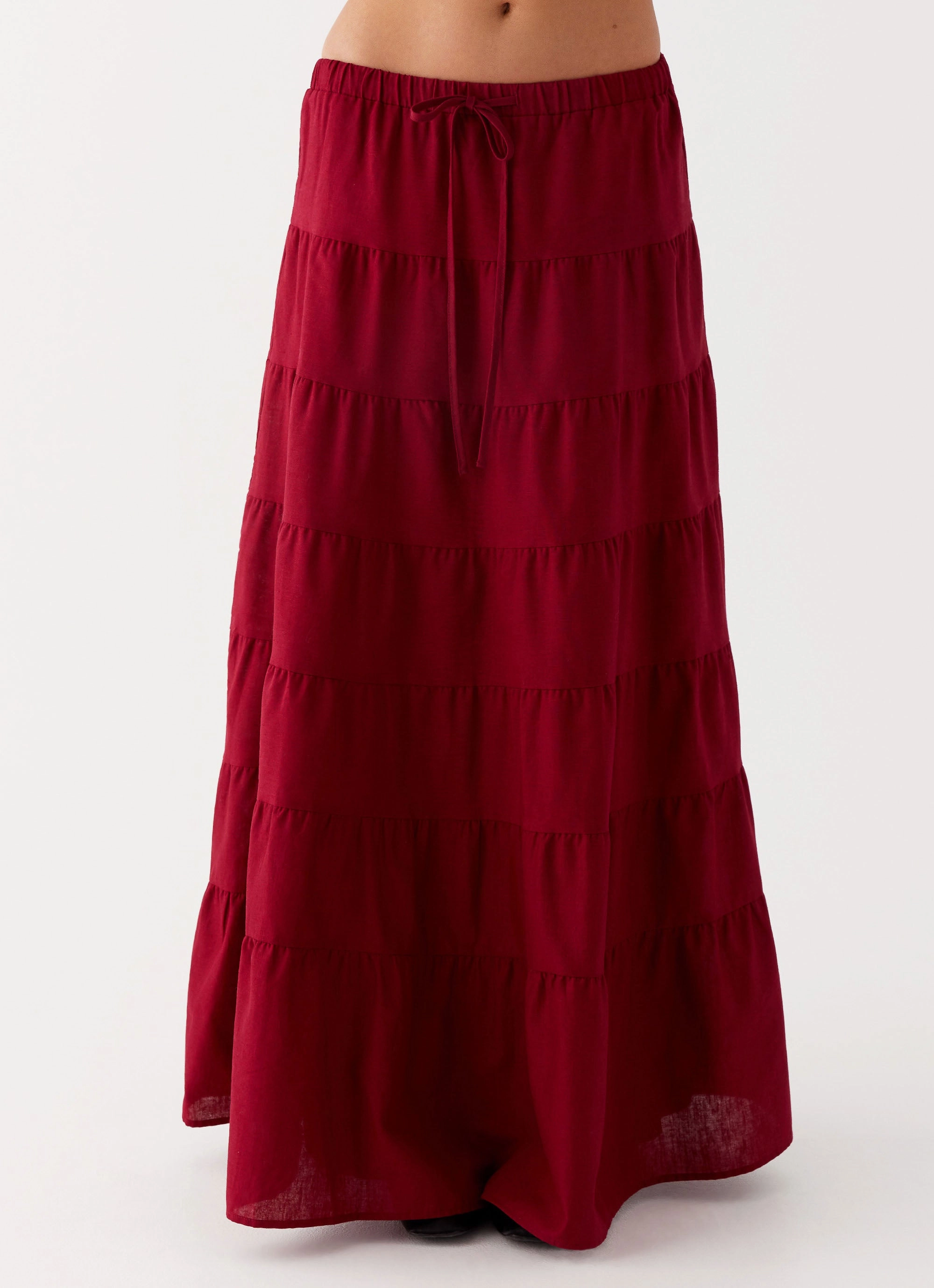 Mariella Linen Maxi Skirt - Maroon Outfit Moodset