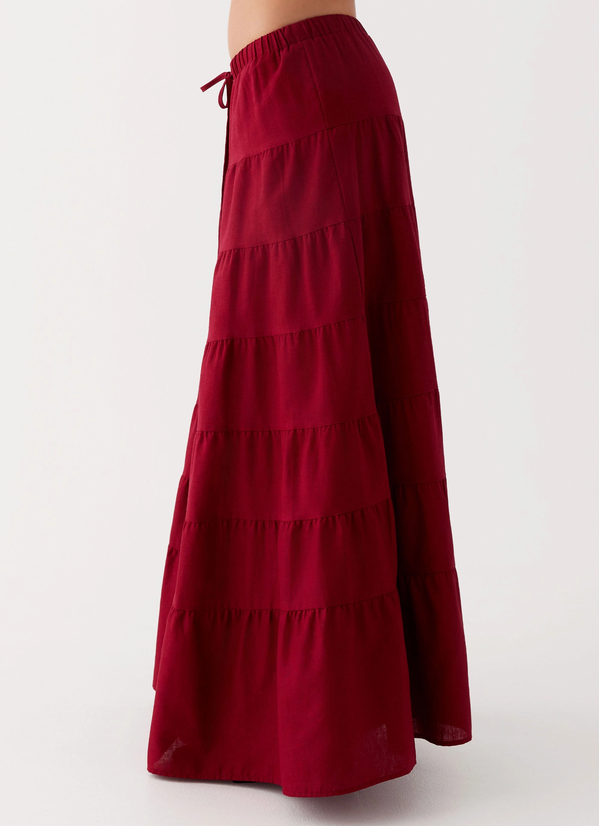 Wrinkle Resistant Finish Mariella Linen Maxi Skirt - Maroon