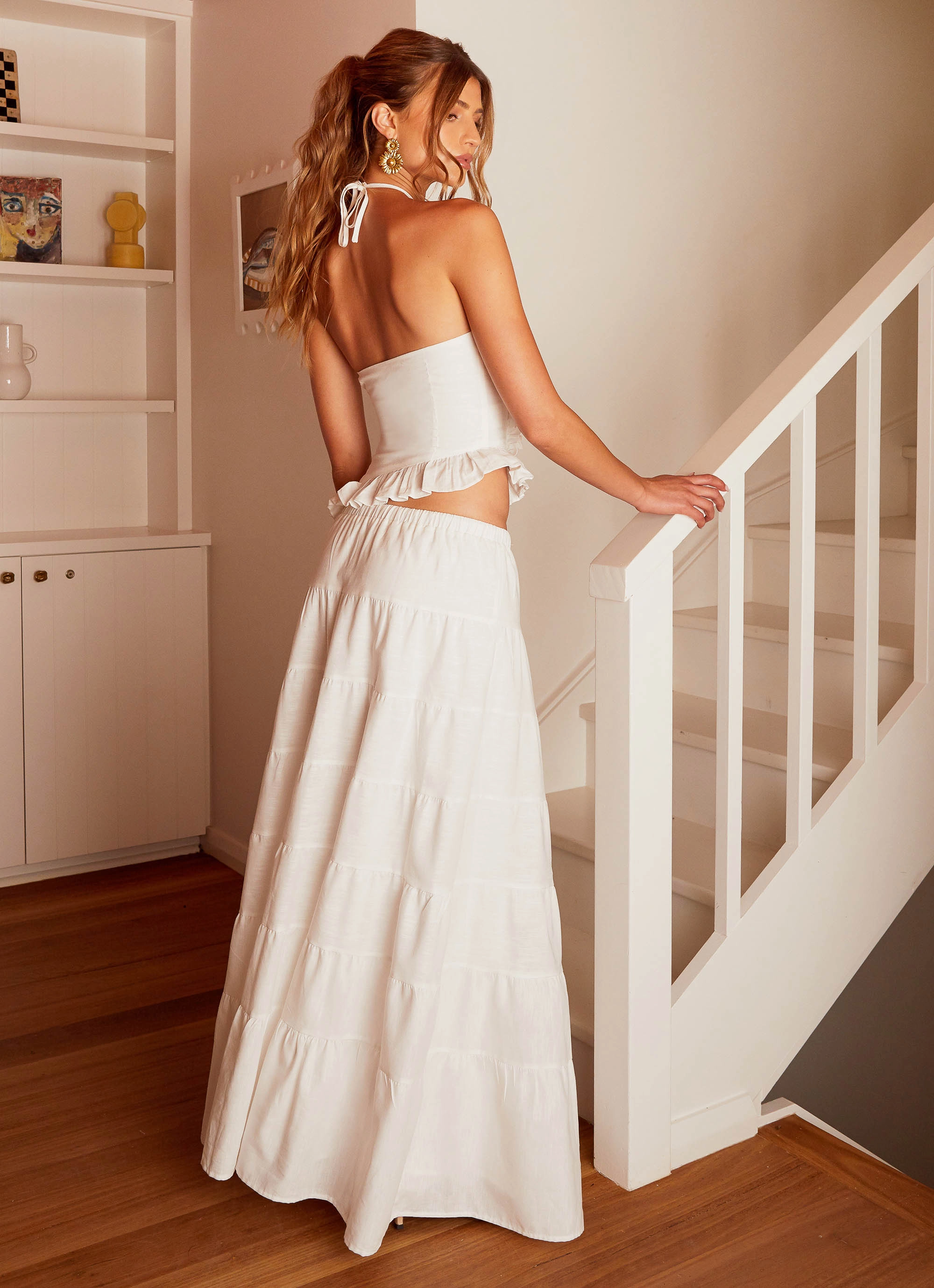 Mariella Linen Maxi Skirt - White Day at the Pool