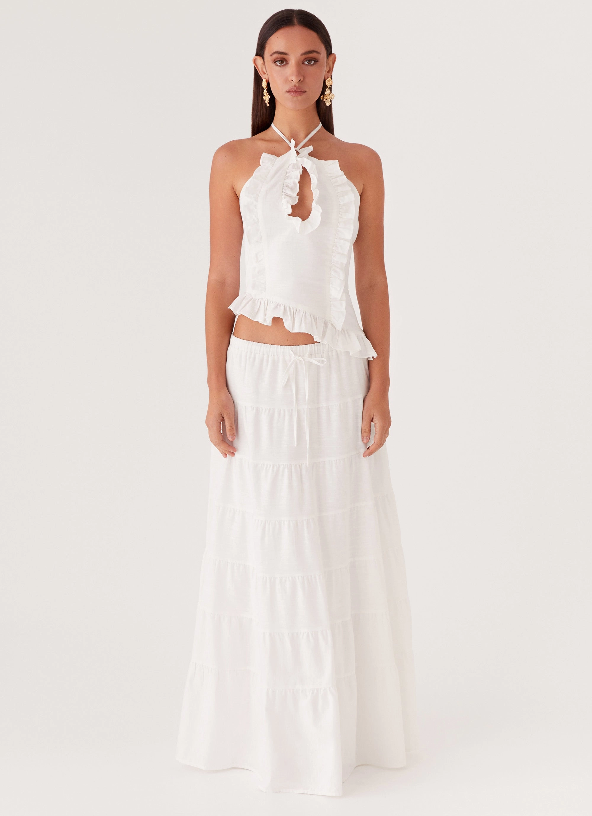 warm weather Rash Guard Technology Mariella Linen Maxi Skirt - White