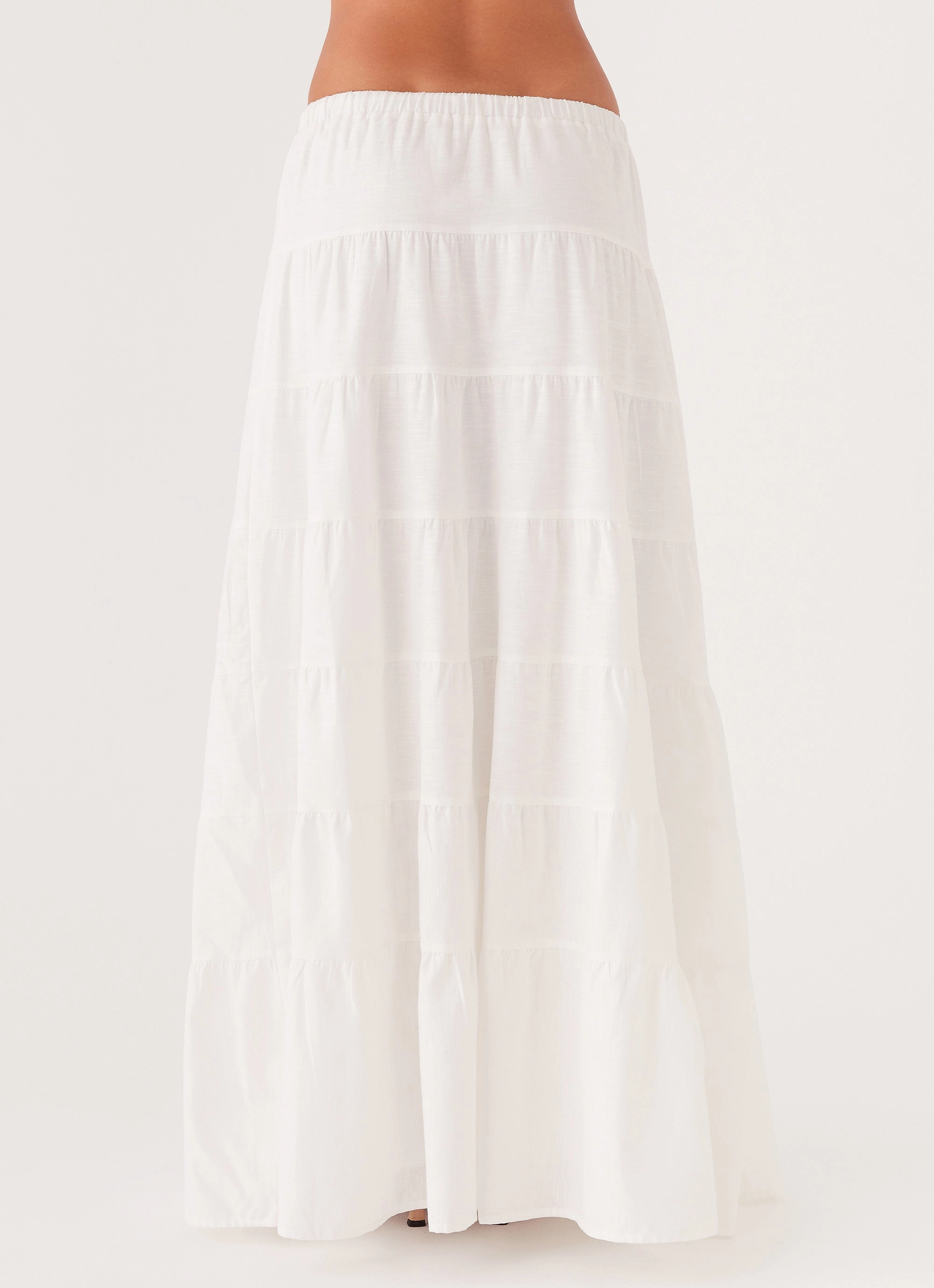 Mariella Linen Maxi Skirt - White Tropical Vacation