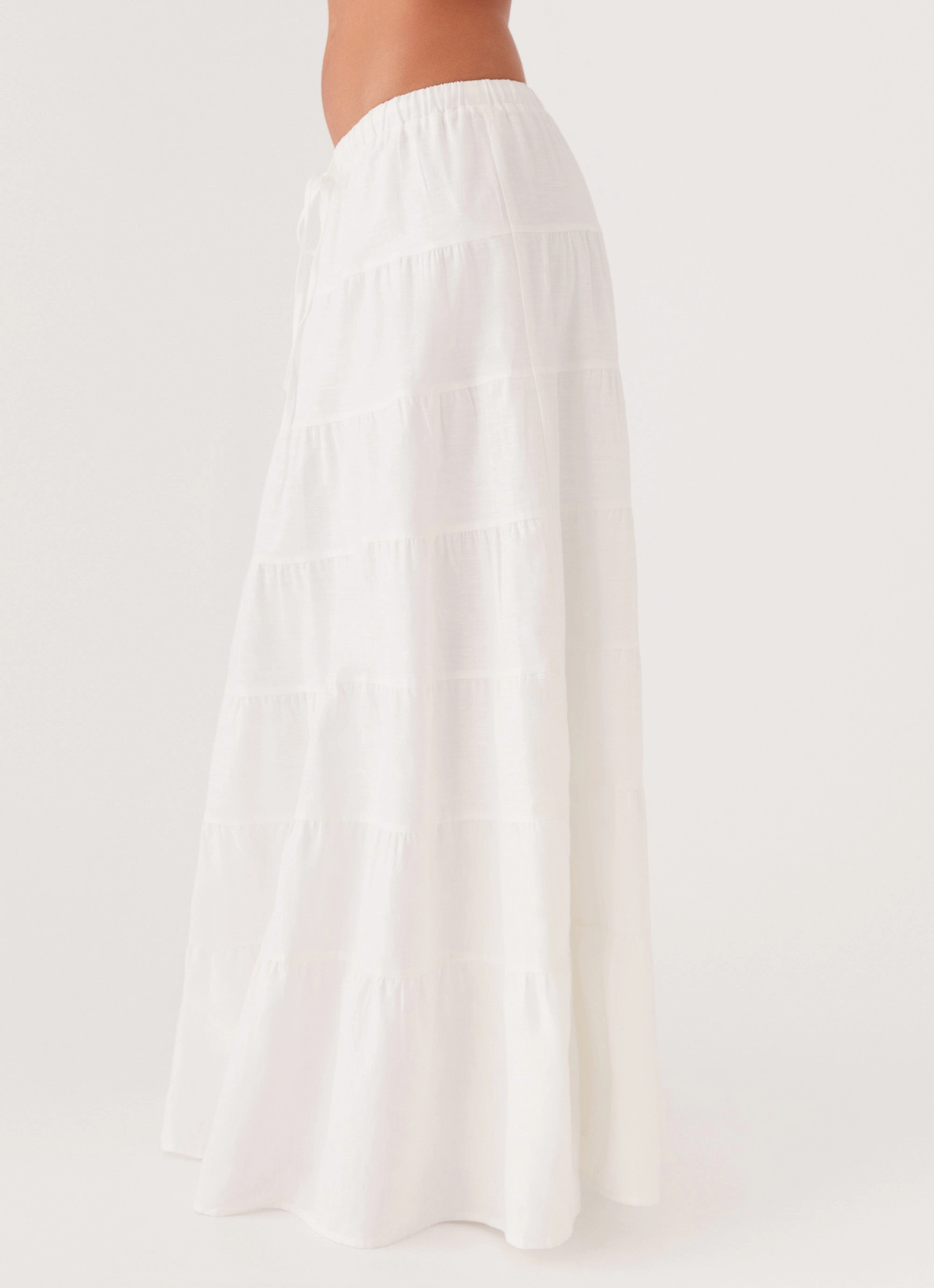 Mariella Linen Maxi Skirt - White Flattering Cut Seaside Getaway