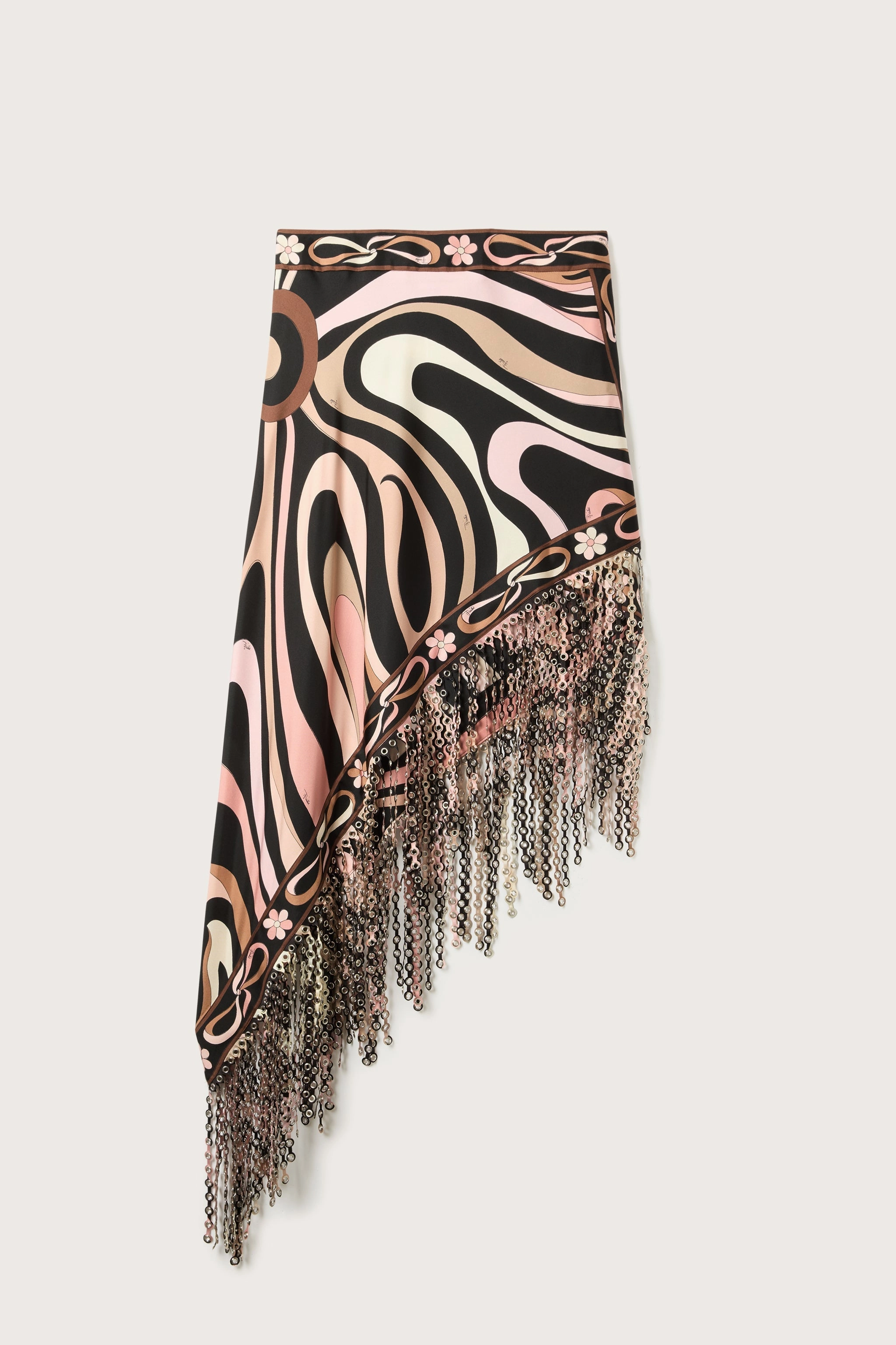 investment piece Marmo Print Asymmetrical Fringed Skirt