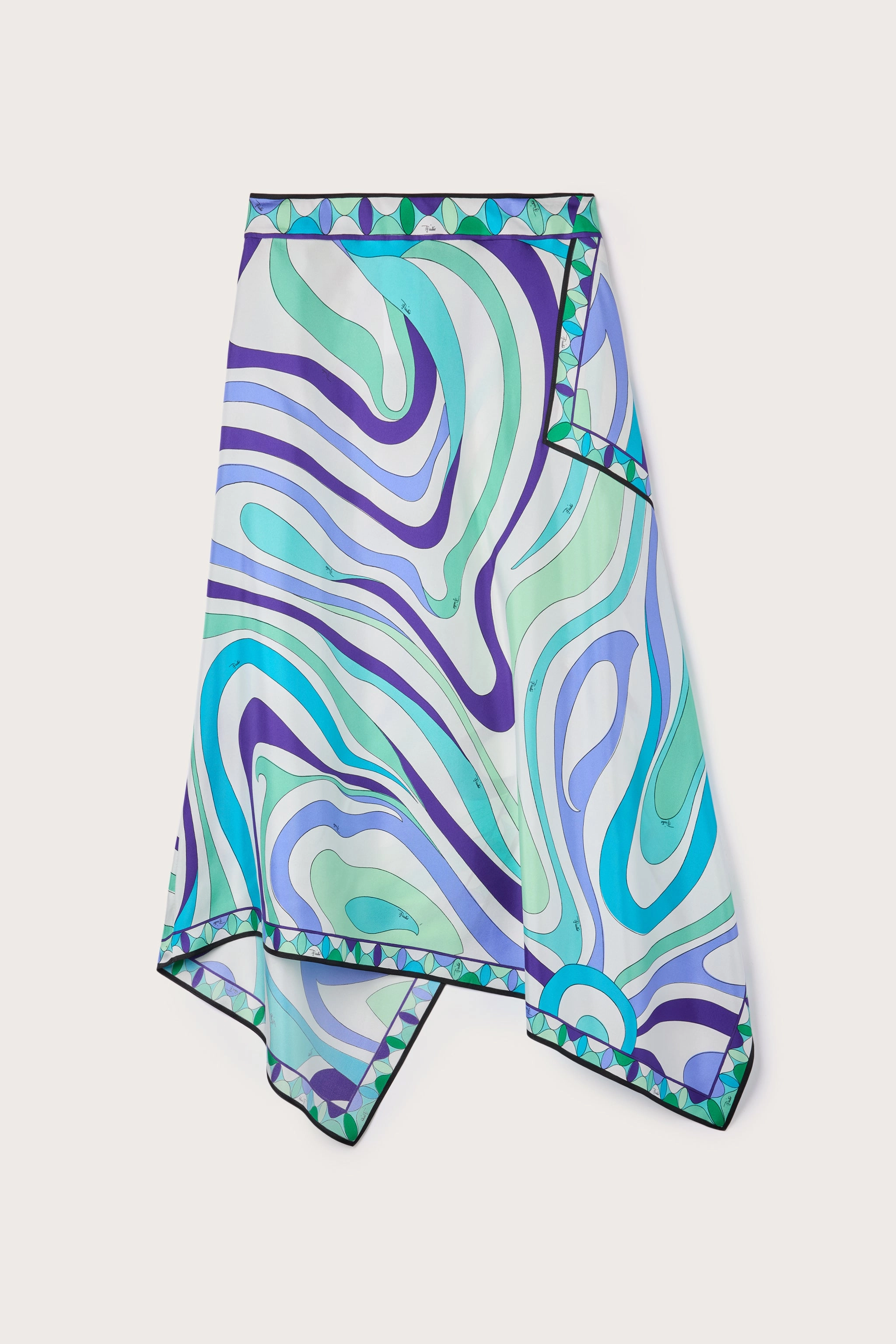 Breathable fabric Lightweight Marmo Print Asymmetrical Silk Twill Skirt