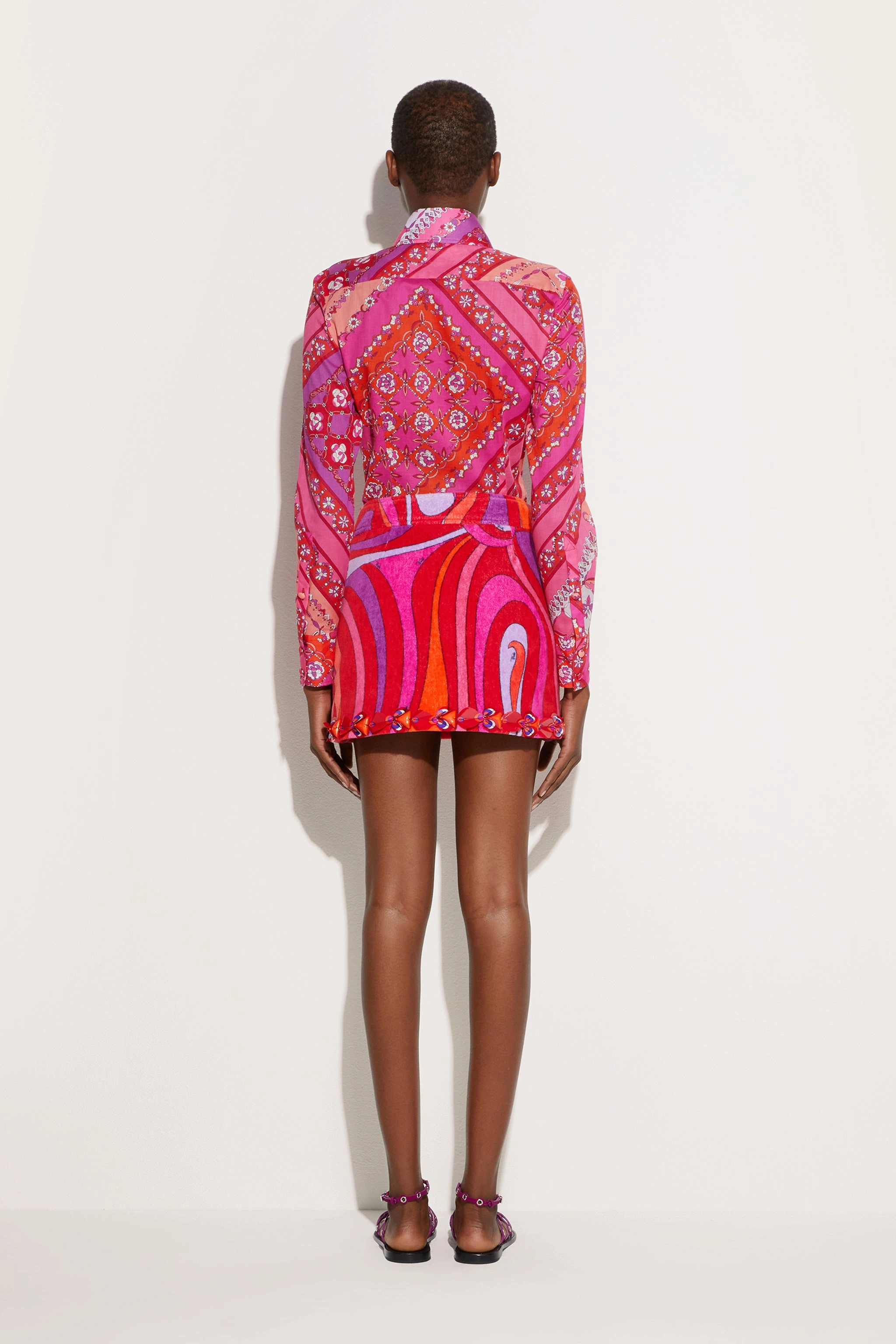 Polished Touch Marmo Print Embroidered Miniskirt