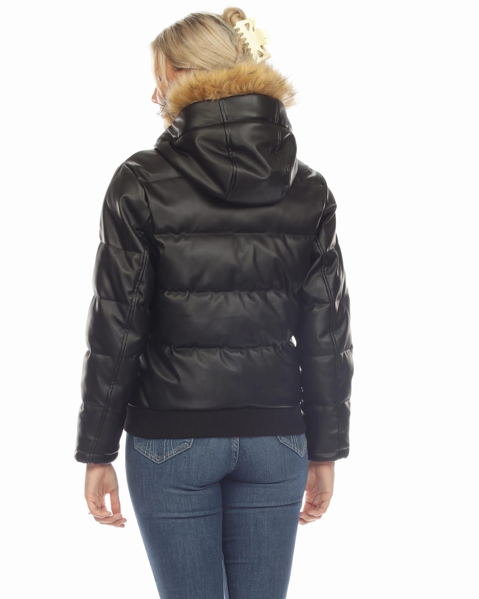 Women's Removable Fur Hoodie Bomber Leather Jacket | Black Versatile Fit