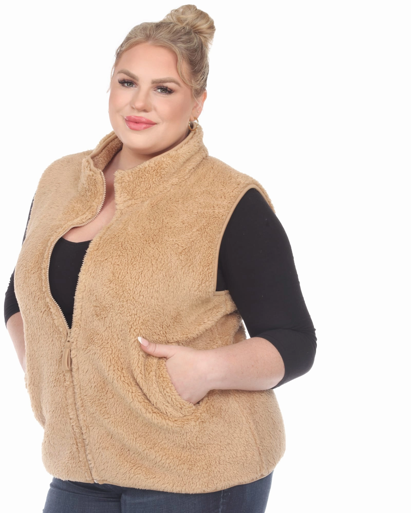 Zip up sherpa vest | Camel sports event Outdoor Layer