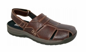 Men's Barcelona Sandal In Dark Brown Pebbled Leather Adjustable buckle