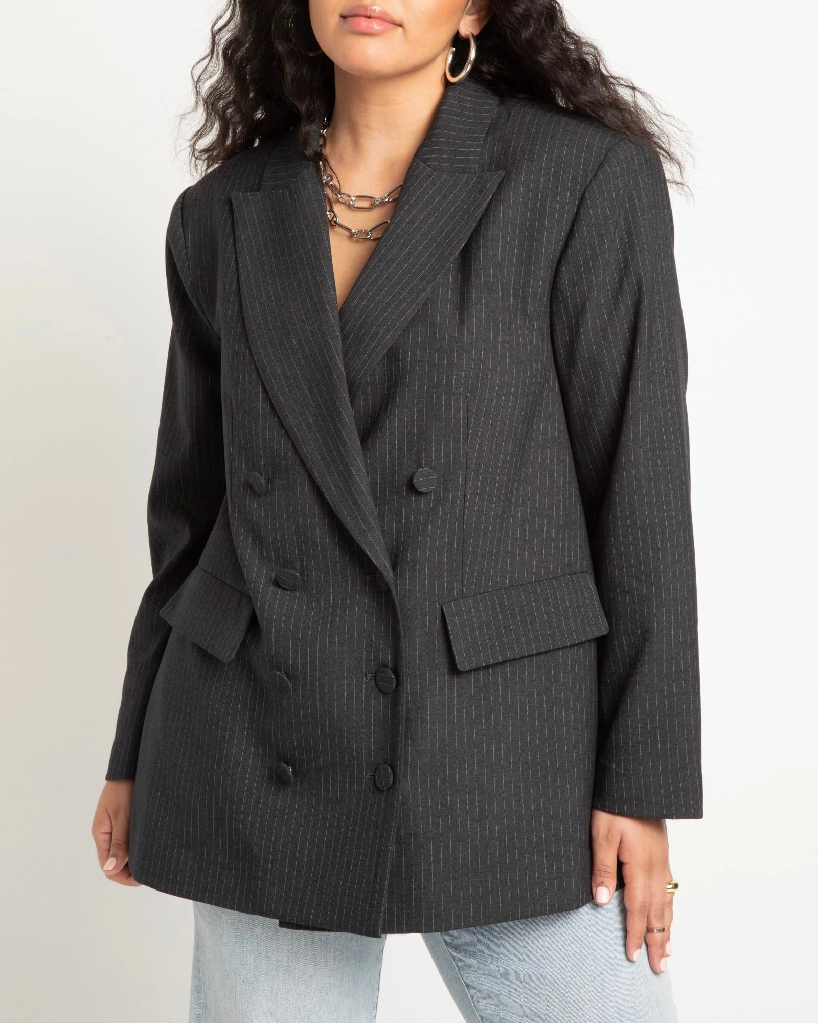 Interchangeable Collar System Menswear Pinstripe Blazer | Pinstripes