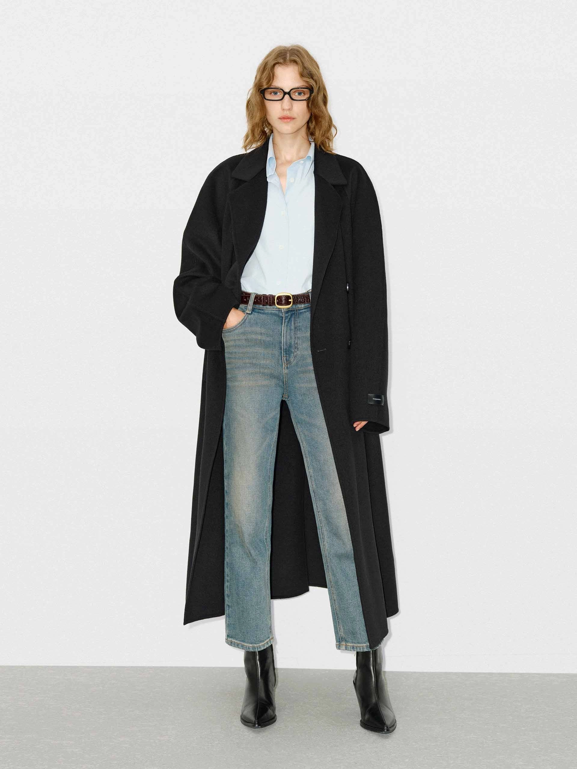 Merino Wool Long Coat Flexible Elbow Patches Impact Absorbing Back Panels