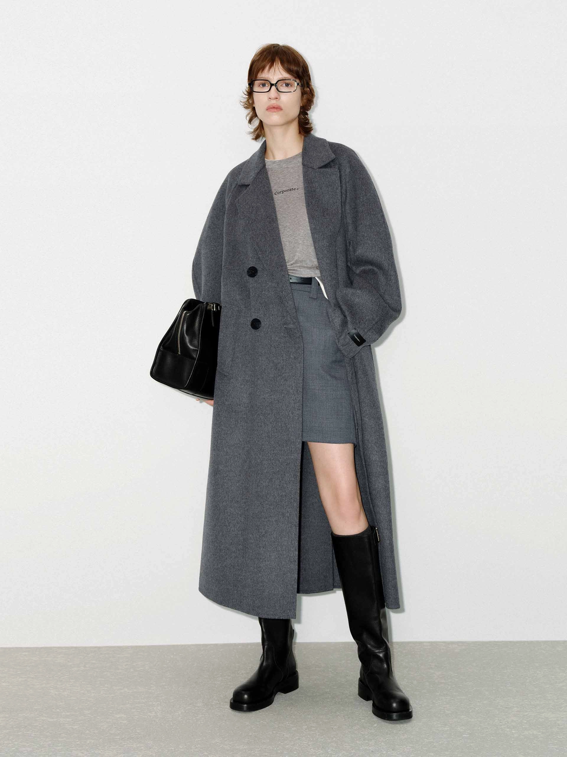 Merino Wool Long Coat High Neck