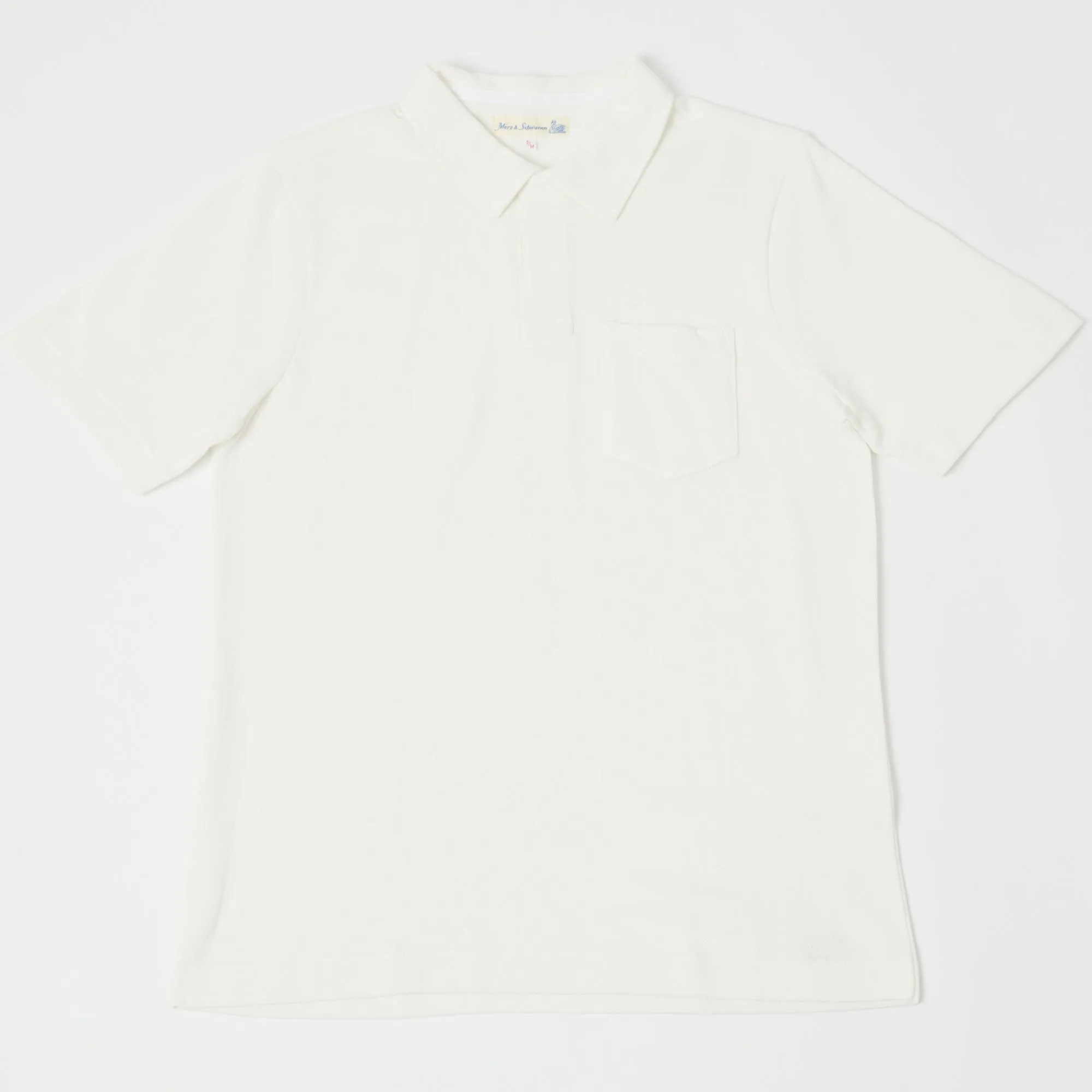 Merz b. Schwanen 2PKPL Pocket Polo Shirt - White GarmentWashed Texture Ventilated Side Gussets
