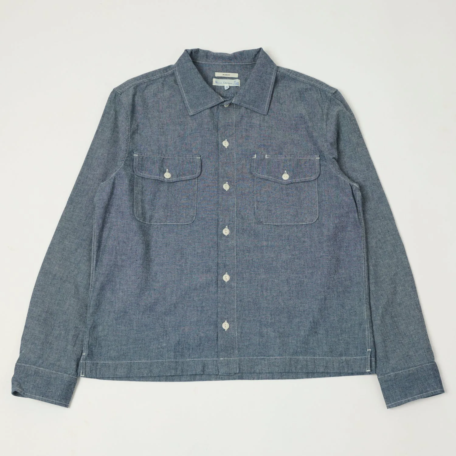 Merz b. Schwanen 'Good Basics' Classic Chambray Shirt - Denim Blue Inner Layer