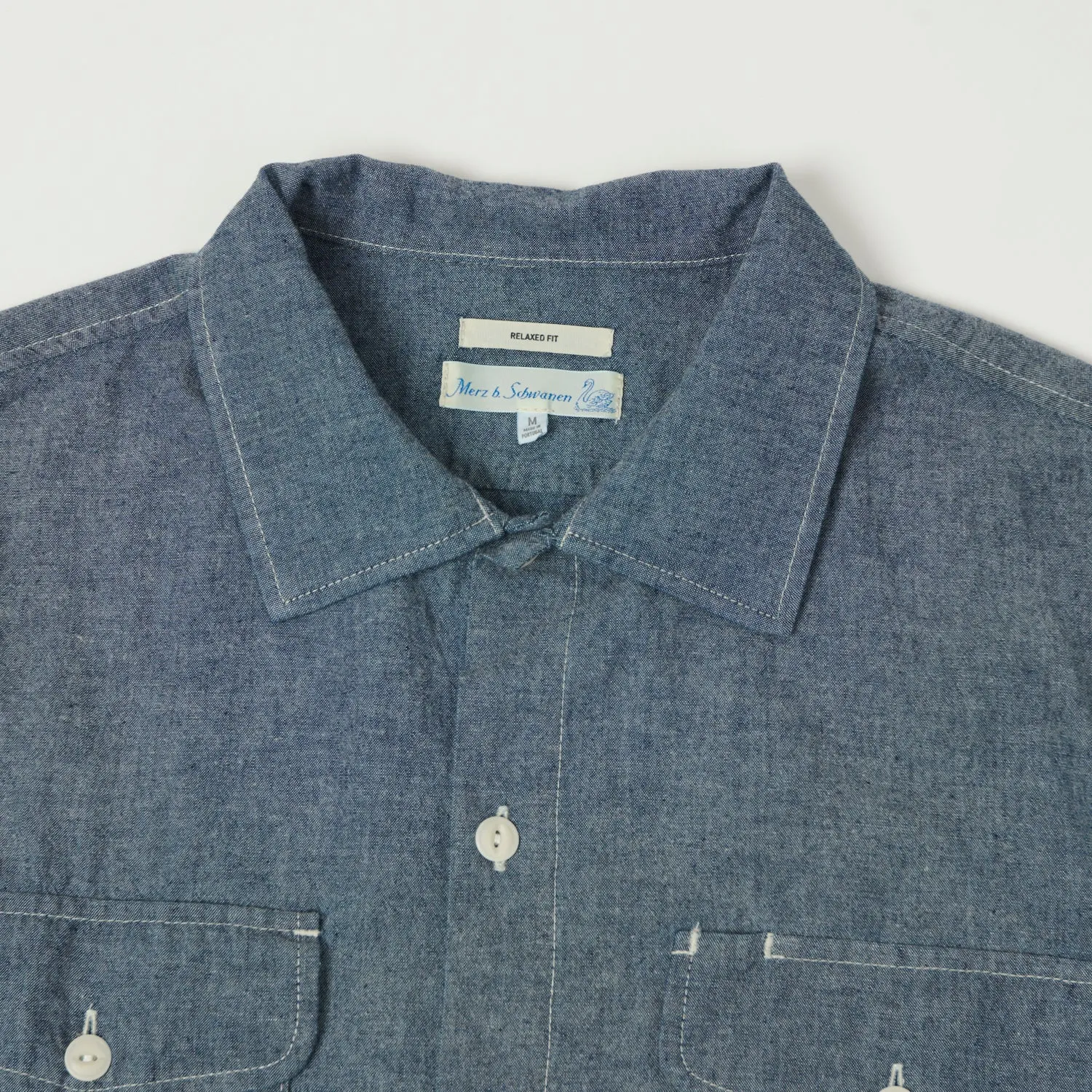 Merz b. Schwanen 'Good Basics' Classic Chambray Shirt - Denim Blue Unisex Design