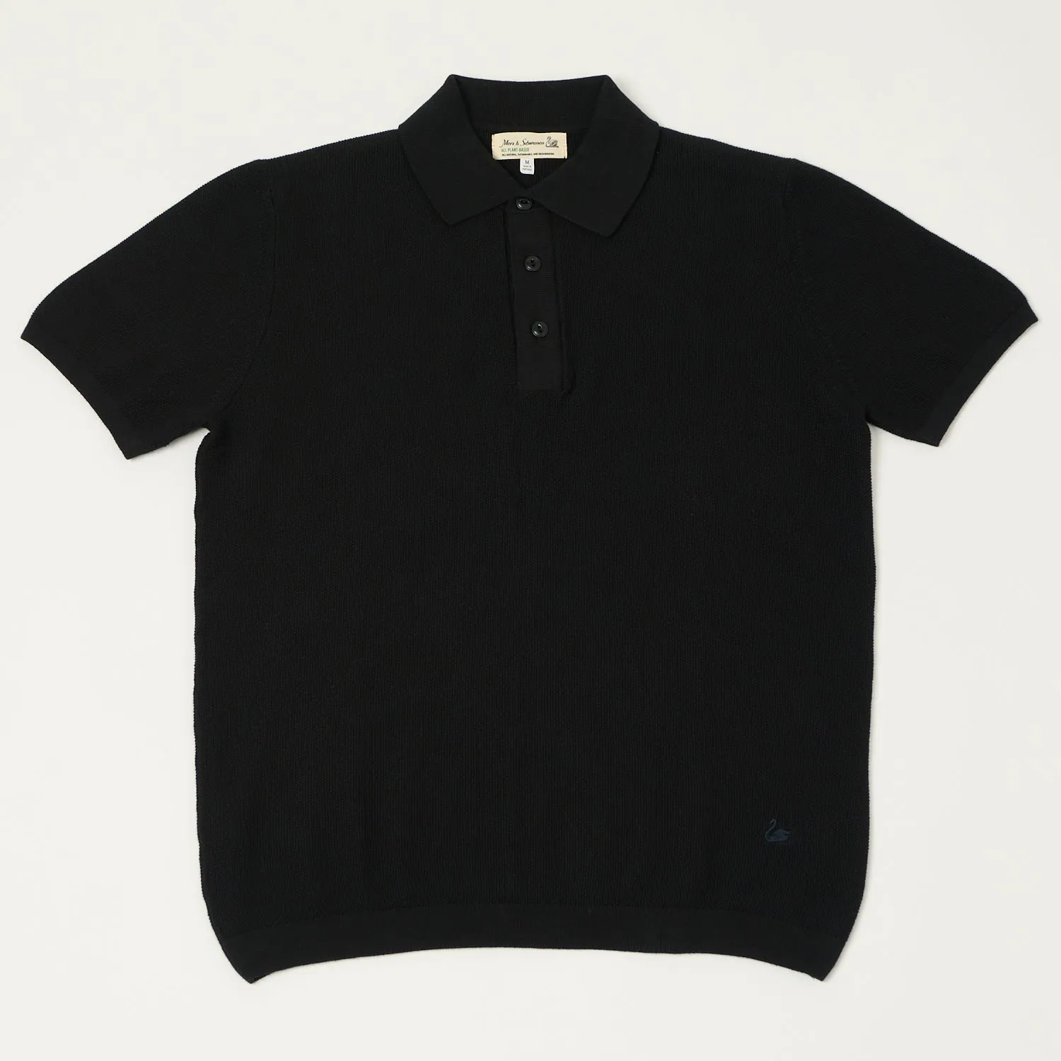 Thermoregulating Fabric Merz b. Schwanen 'Good Basics' Plant Based Knitted Polo Shirt - Deep Black