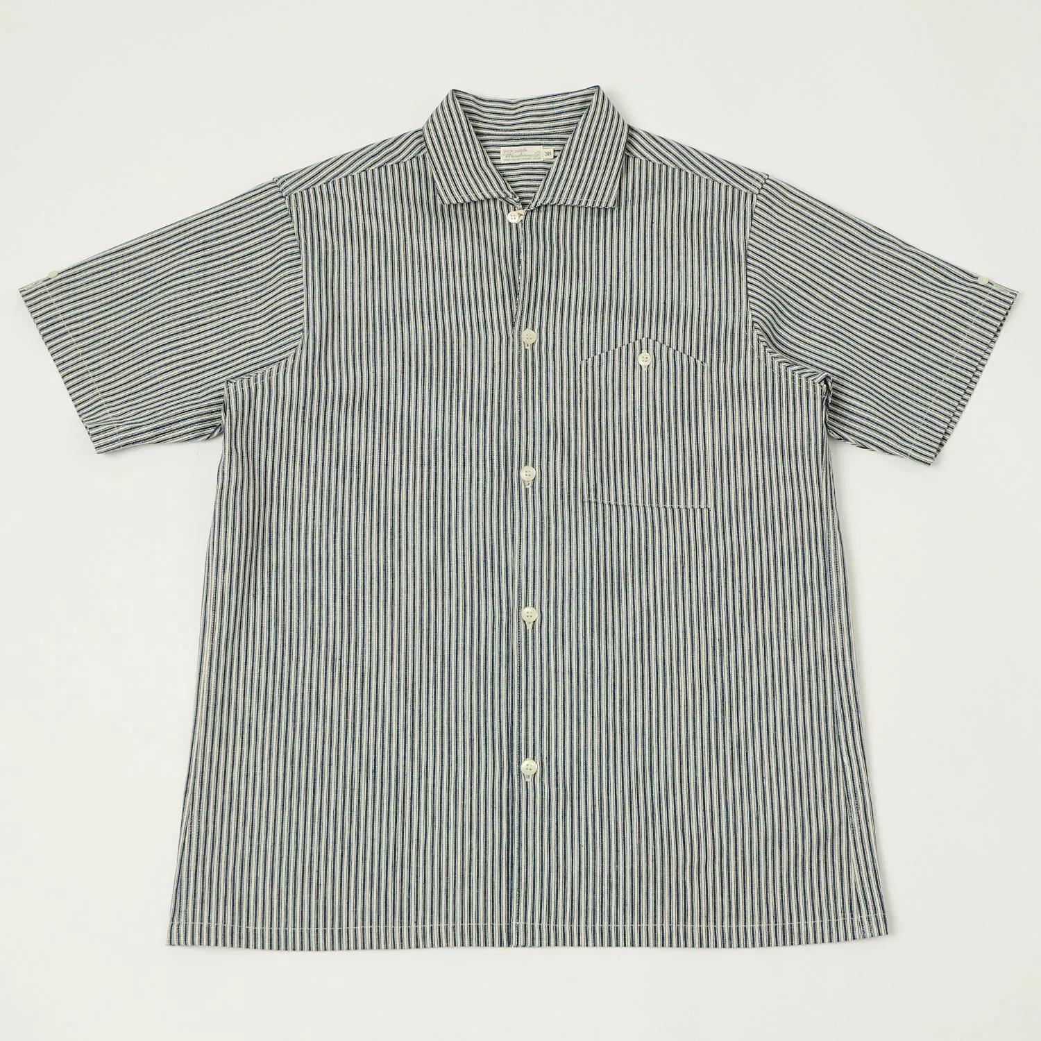 Warehouse & Co 3091 Duck Digger Open Collar Stripe Shirt - White/Navy Lightweight Comfort Pastel Shade
