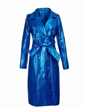 Metallic Blue Trench Coat | Blue Workplace Use