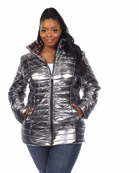 Fitness Metallic Puffer Coat | Silver