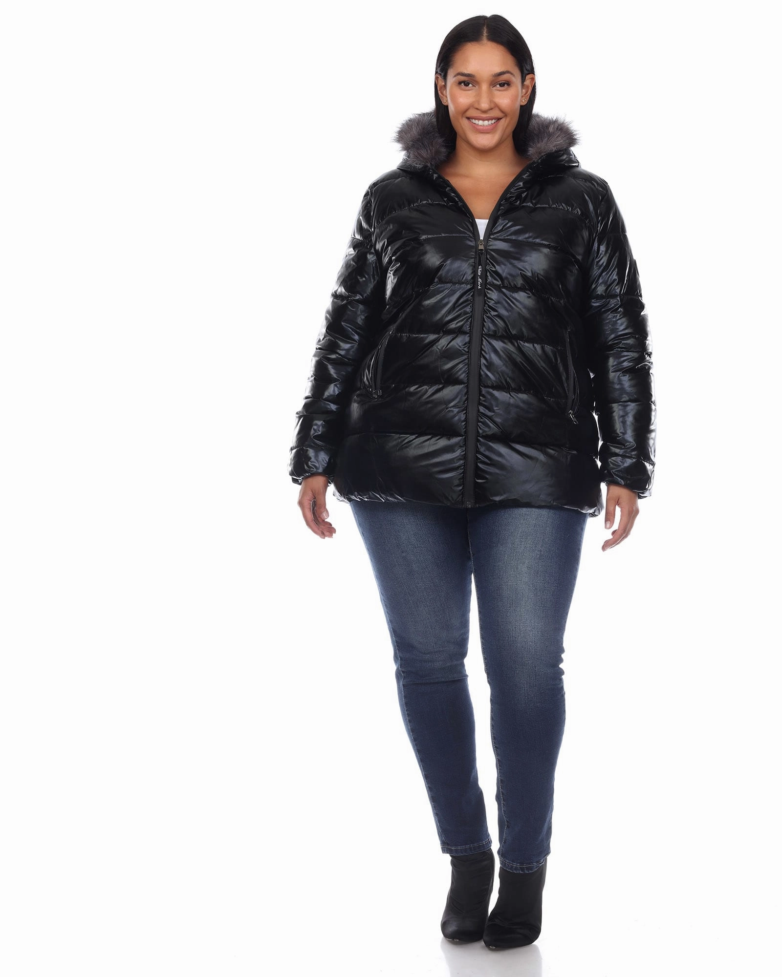 Metallic Puffer Coat with Hoodie | Black Premium Fit Waterproof Outer Layer