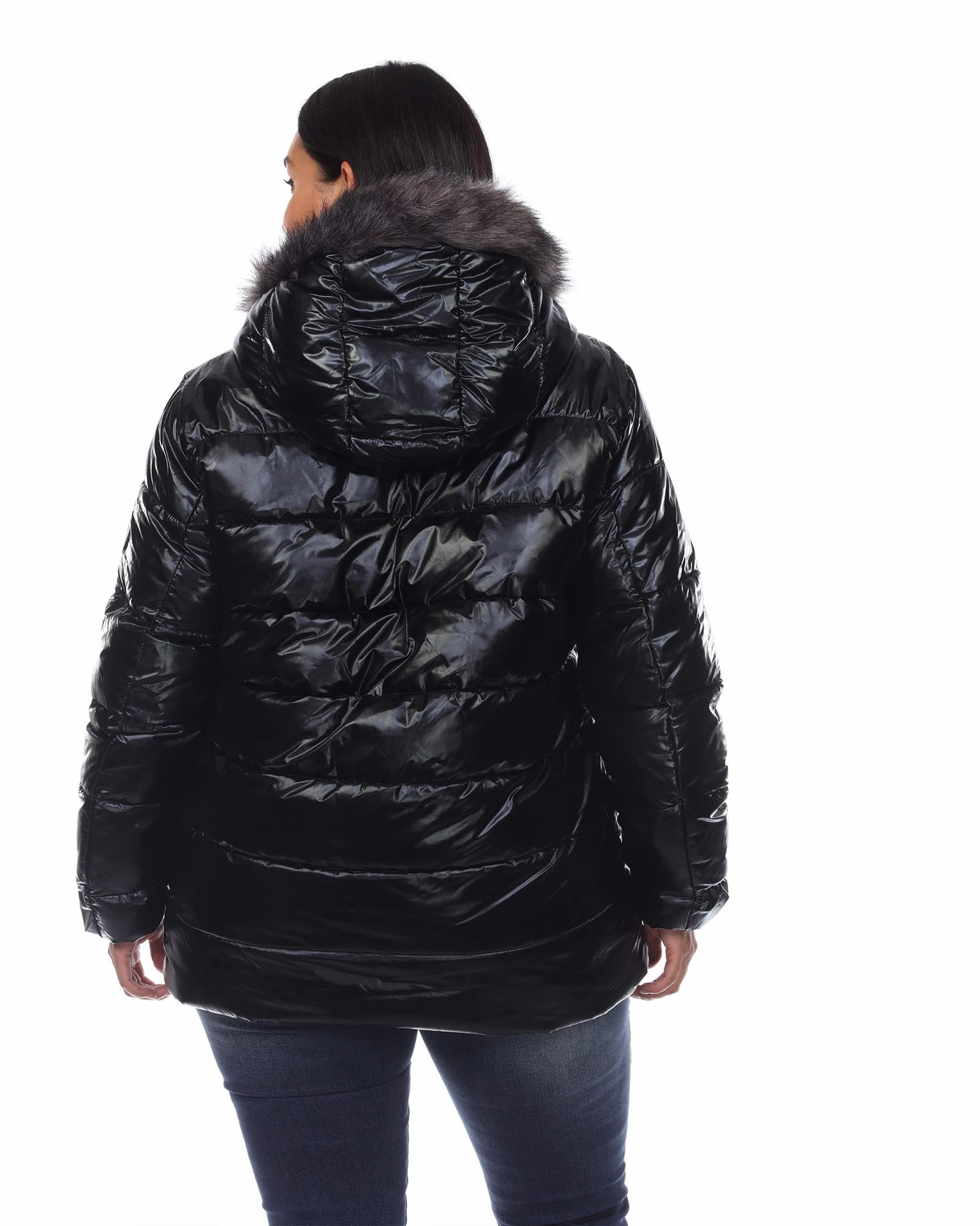 Attraction Metallic Puffer Coat with Hoodie | Black
