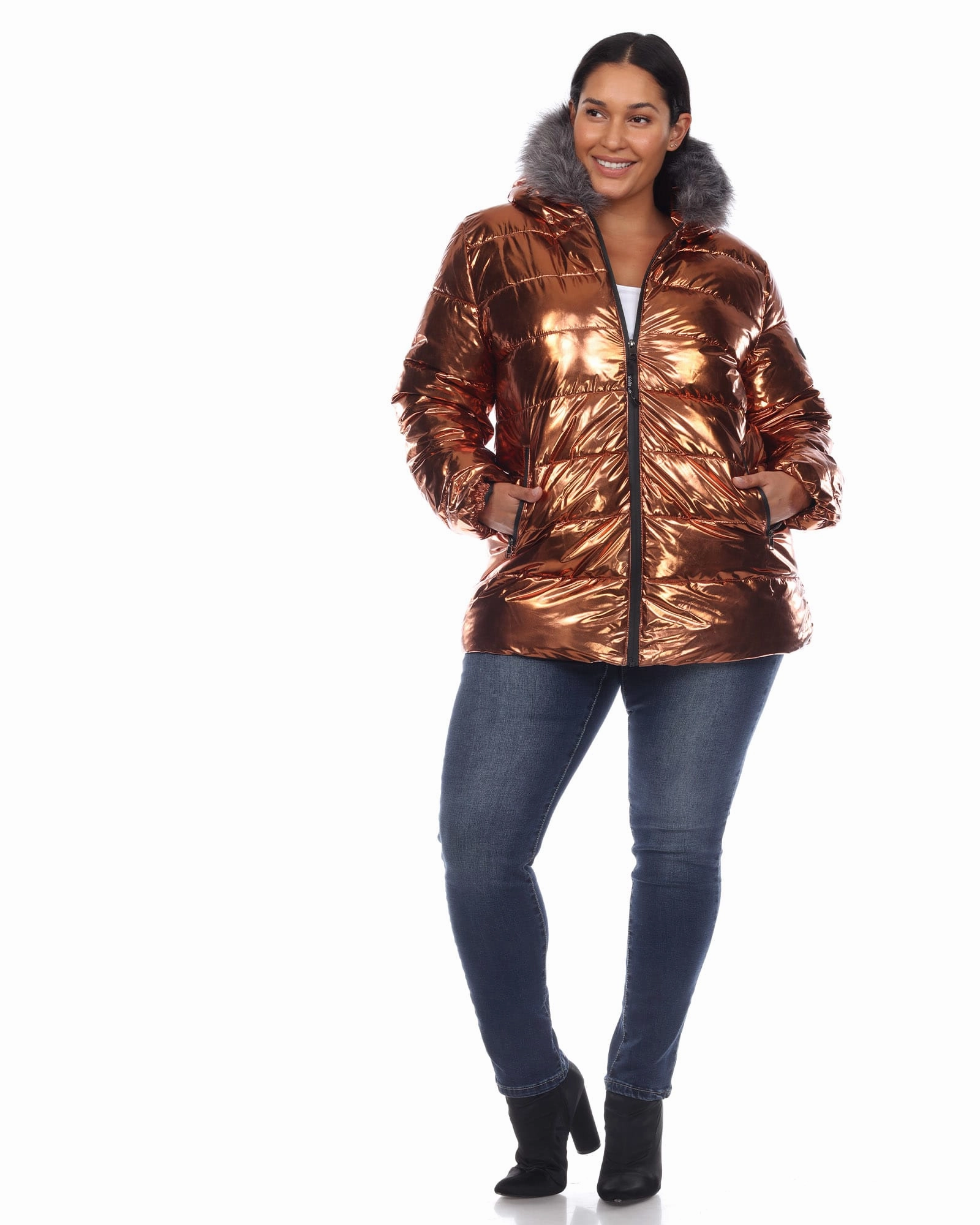 Rank Practical Layer Metallic Puffer Coat with Hoodie | Bronze