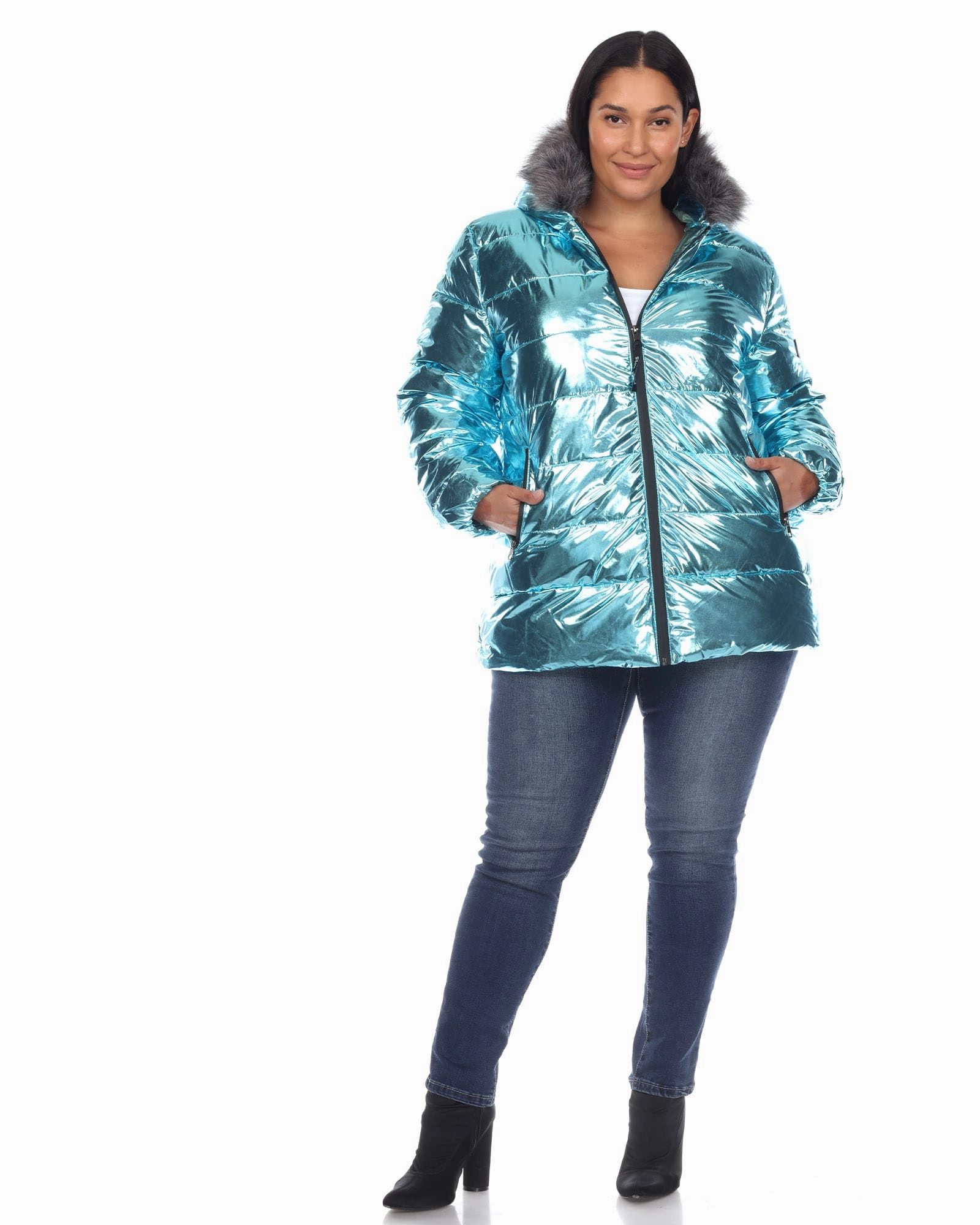 Metallic Puffer Coat with Hoodie | Mint Stylish-design