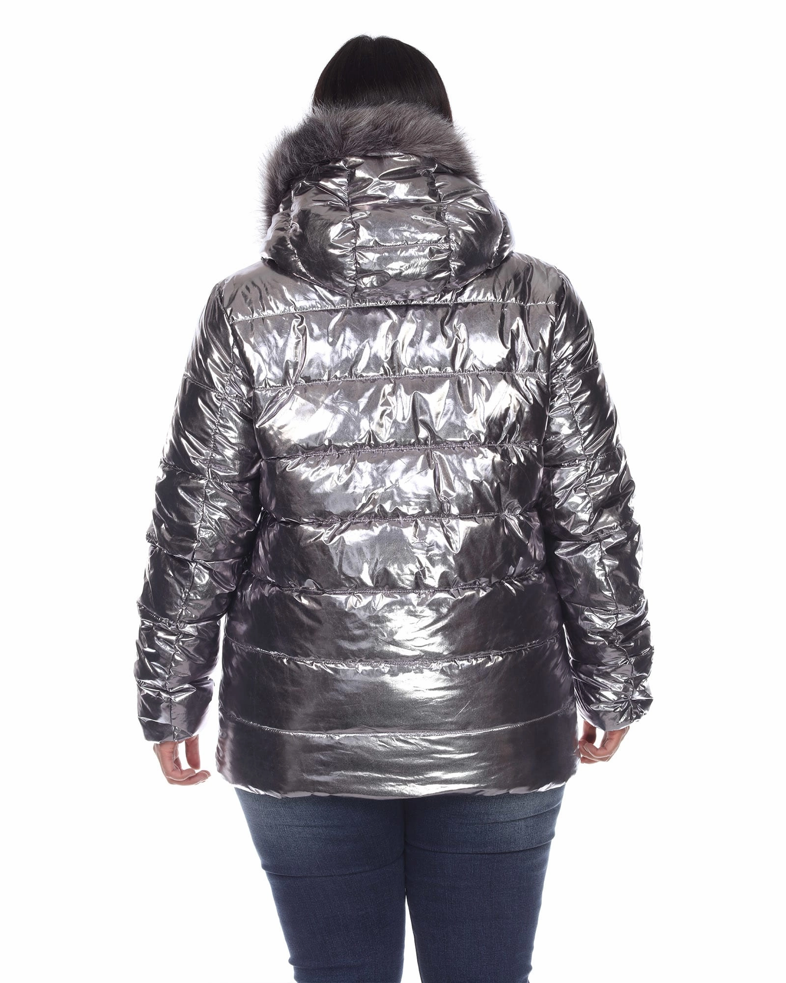 Urban Look Metallic Puffer Coat with Hoodie | Silver