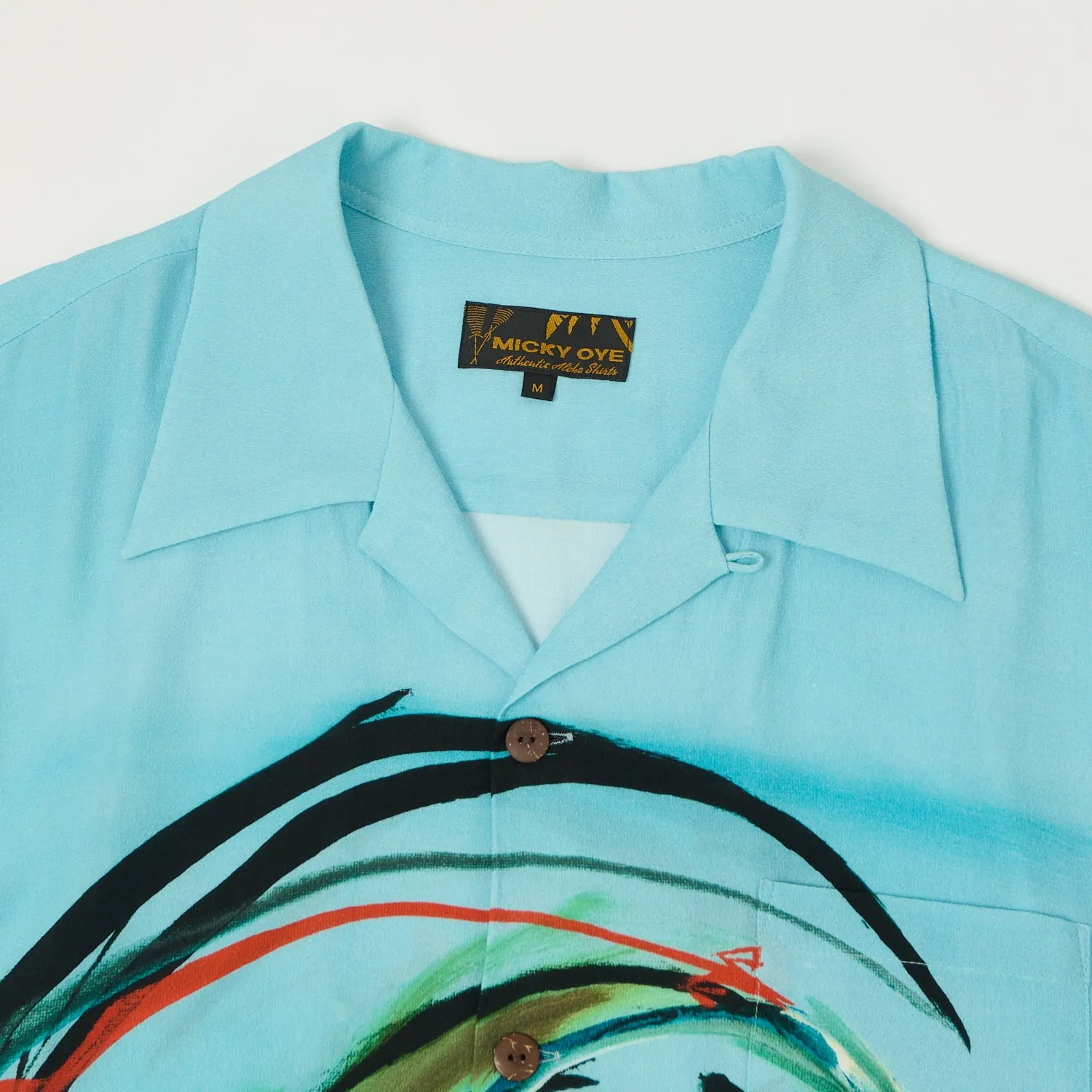 Micky Oye X Brian Bent Aloha Shirt - Sky Blue Floral Motif Micro Perforated Texture