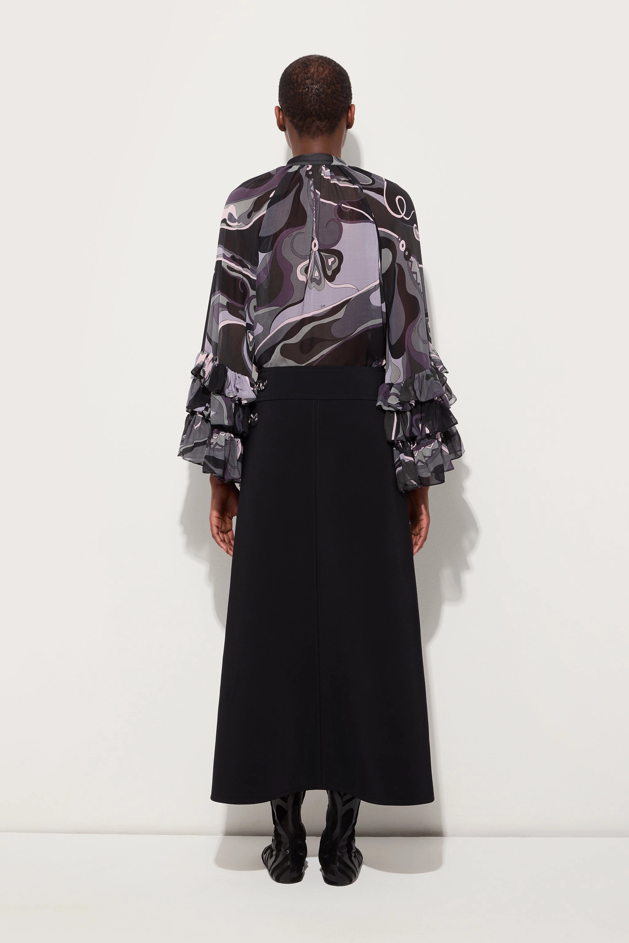 Layered Design Midi Skirt with Internal Print