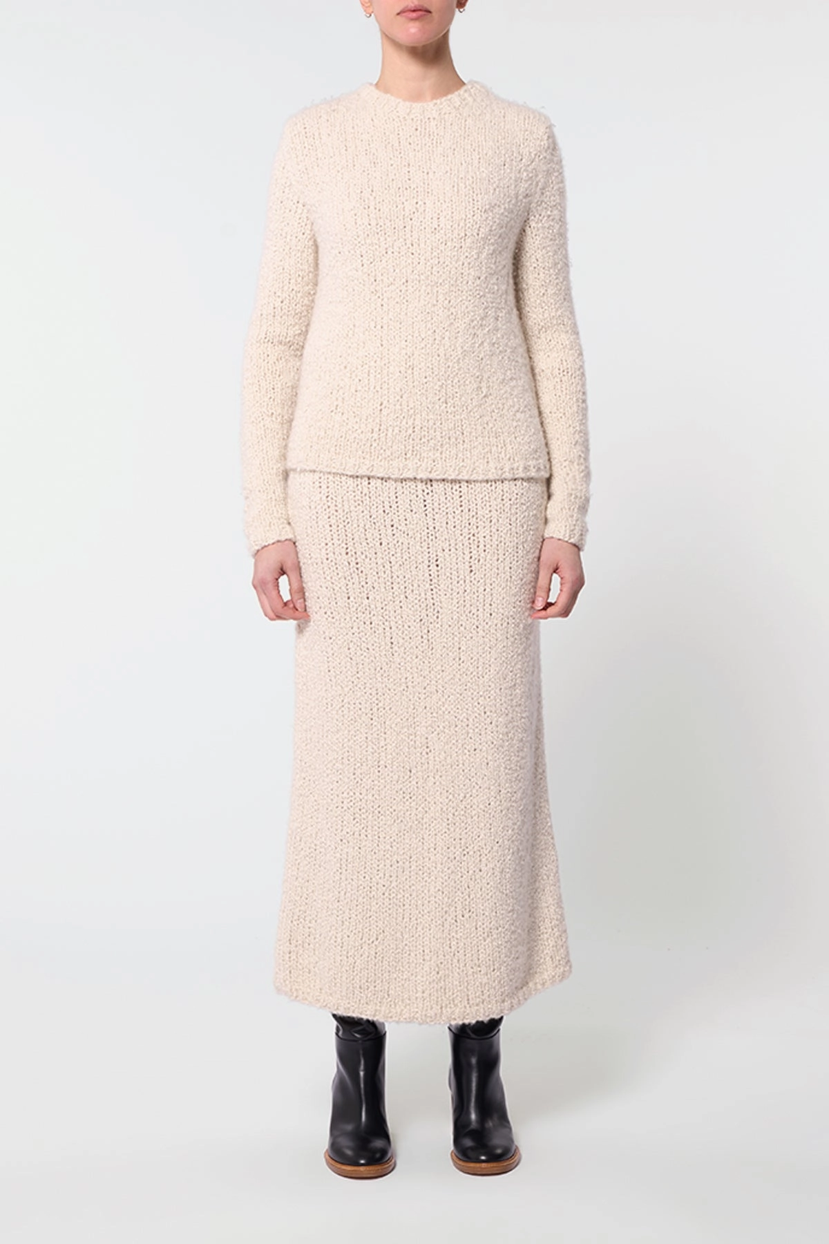 Mix Texture Everyday Look Milne Knit Maxi Skirt in Ivory Cashmere Boucle