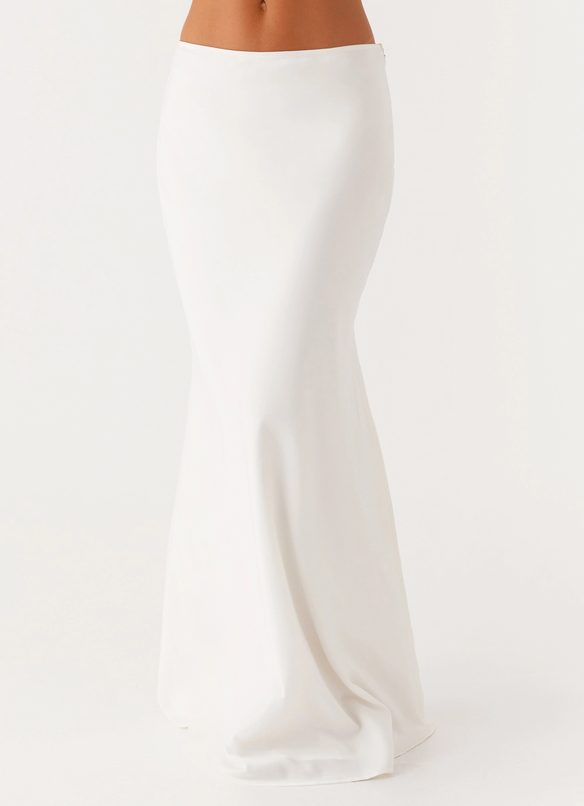 Mina Satin Maxi Skirt - White Crochet-Accents Flexible Bonding Seams