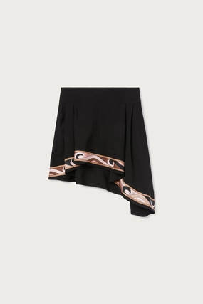 Mini Skirt with Asymmetrical Printed Hemline Fold Over Design Midi length