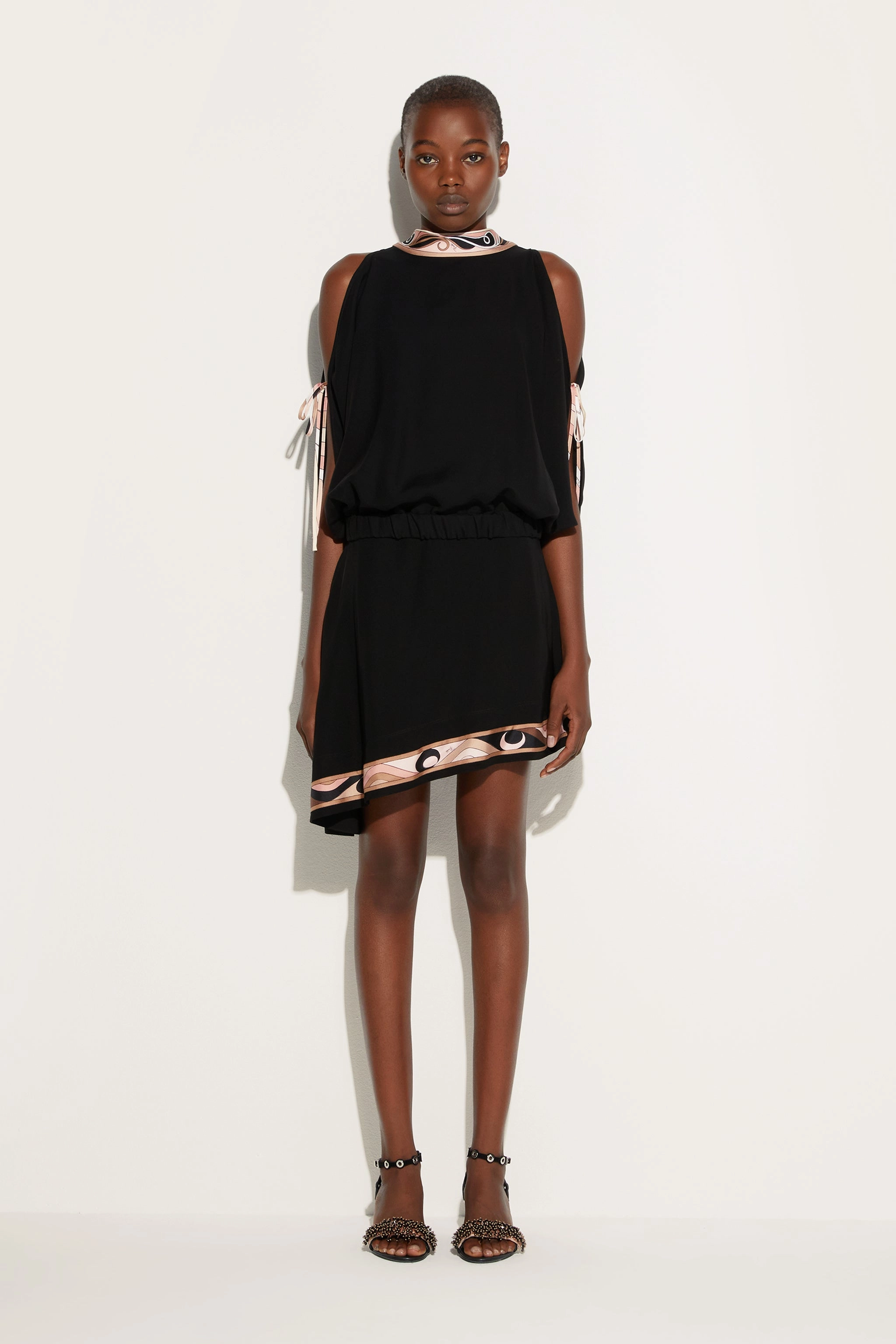 Mini Skirt with Asymmetrical Printed Hemline Laidback Feel Airy Look