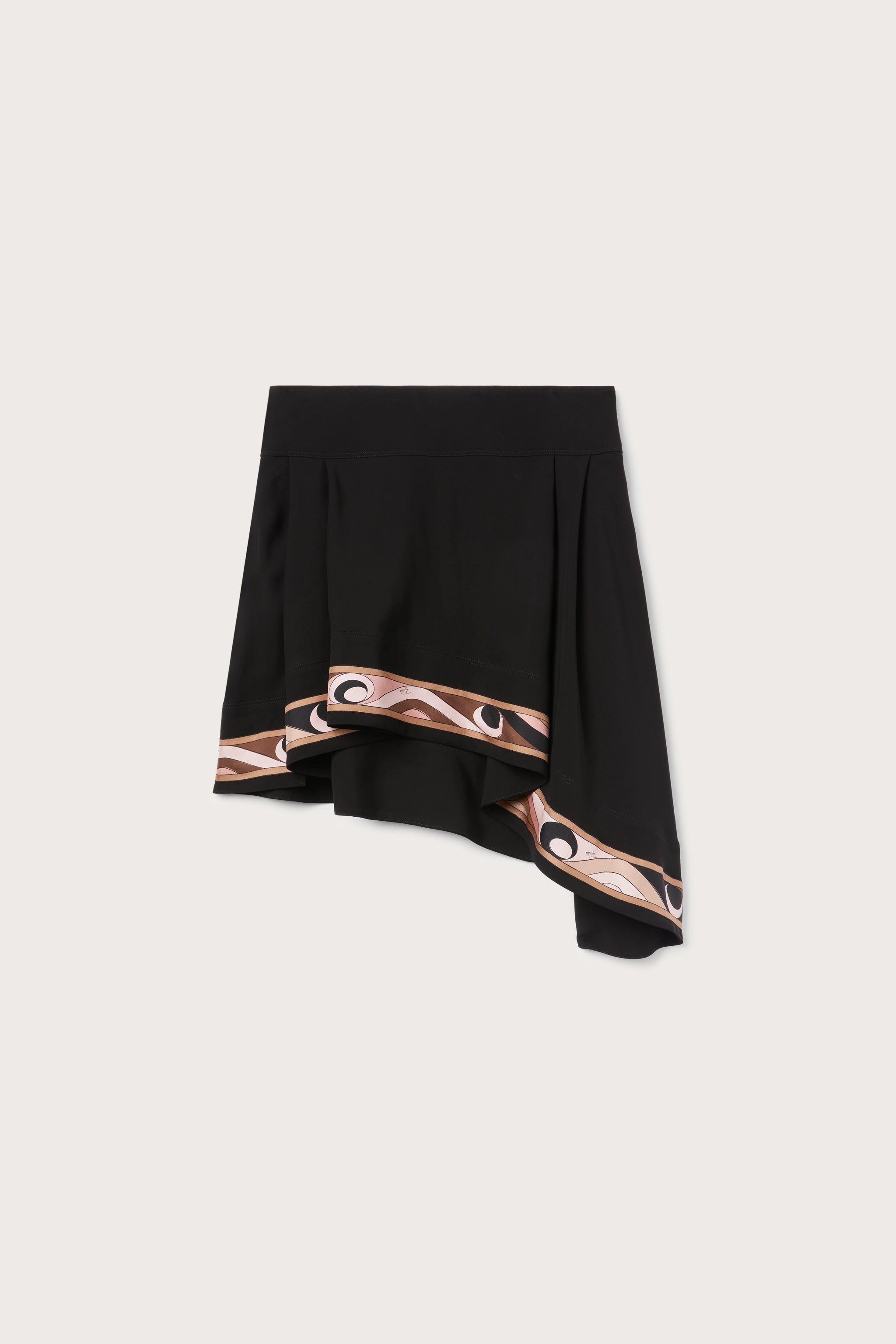 Mini Skirt with Asymmetrical Printed Hemline Fold Over Design Midi length