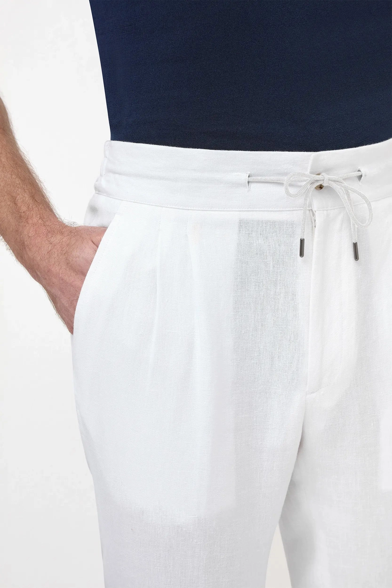 Perfect Design Sleek and Soft White linen Elba trousers - Made in Italy